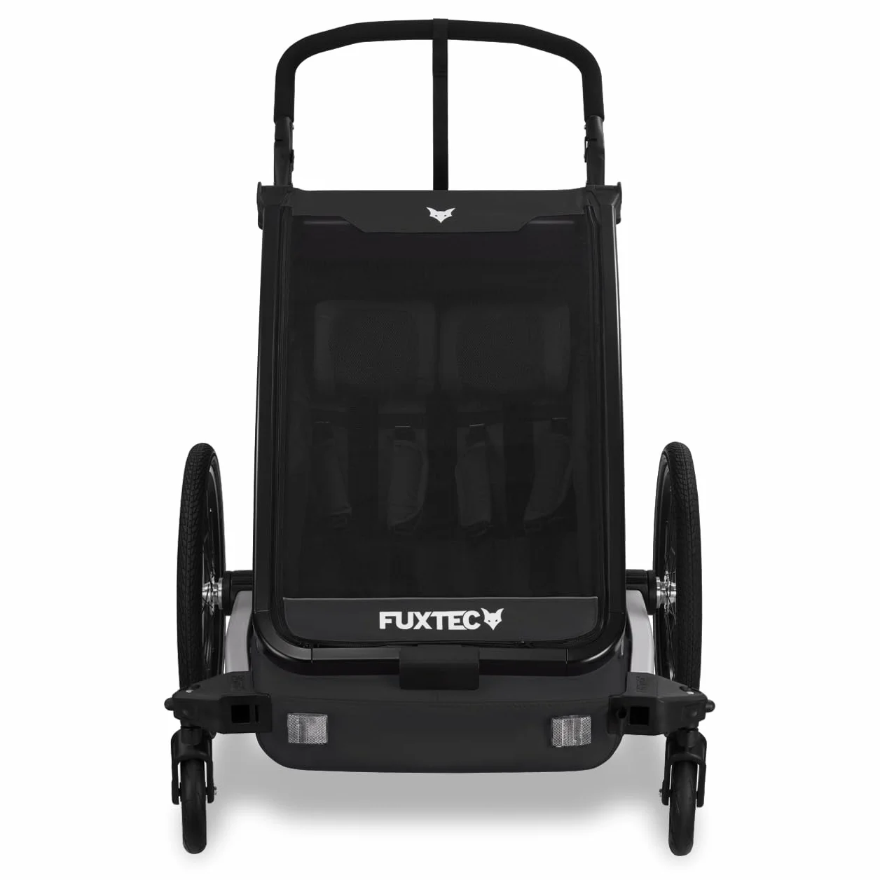 Fuxtec Sport Cruiser 2-en-1 Remorque Vélo Buggy Jogger Noir pour 2 Enfants en Aluminium Pliable avec Protection Pluie et Soleil