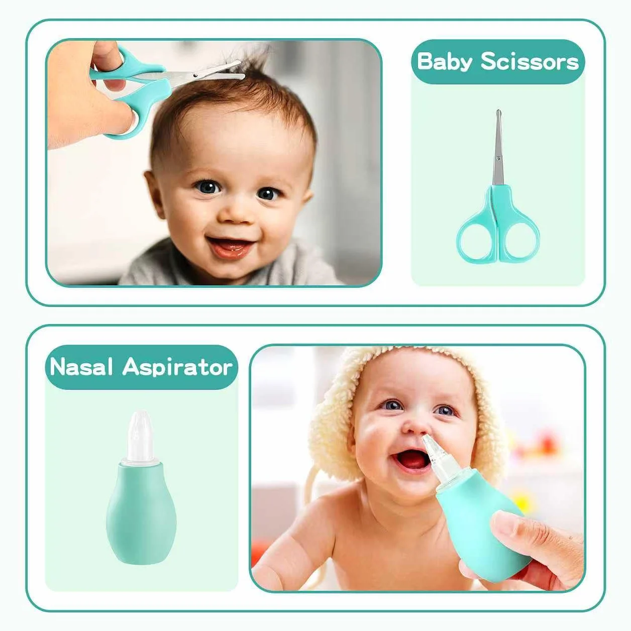 Kit de soins bébé 18 en 1 avec coupe-ongles et ciseaux, vert