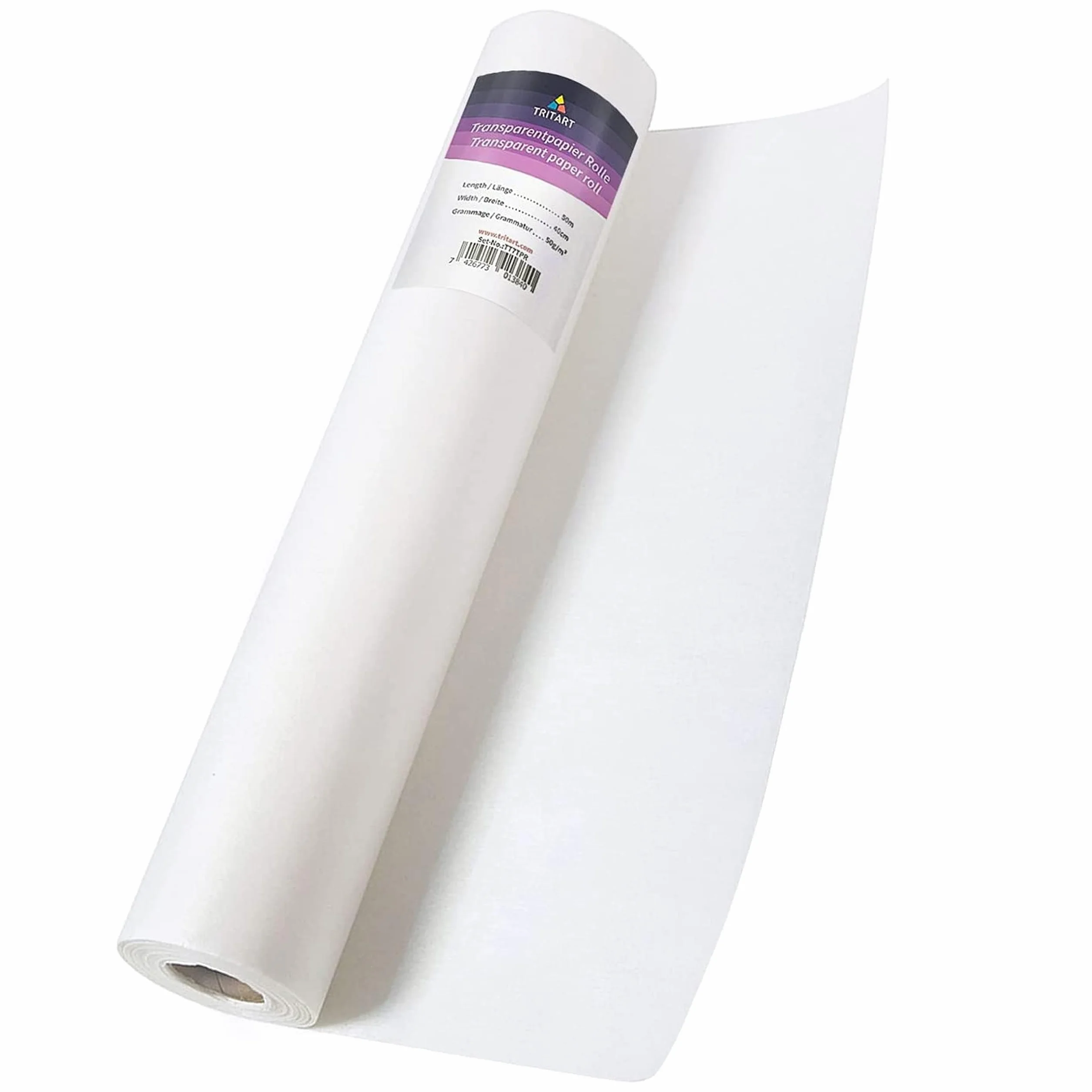 TRITART Papier Calque en Rouleau 40 cm x 50 m 50 g/m Transparent Grand Format