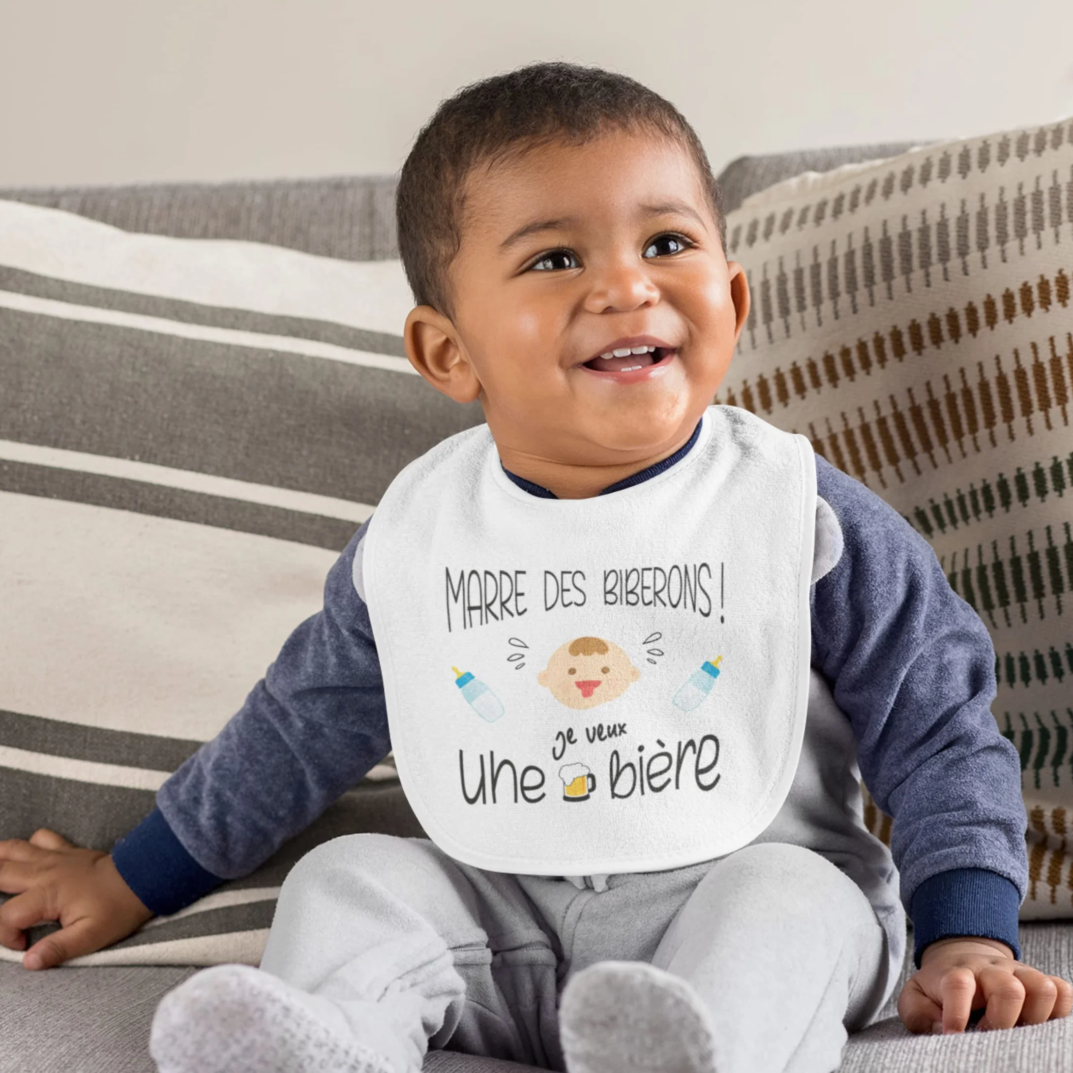 Grand Bavoir Bébé Avec Pochette Cadeau Humour Blanc Taille Unique