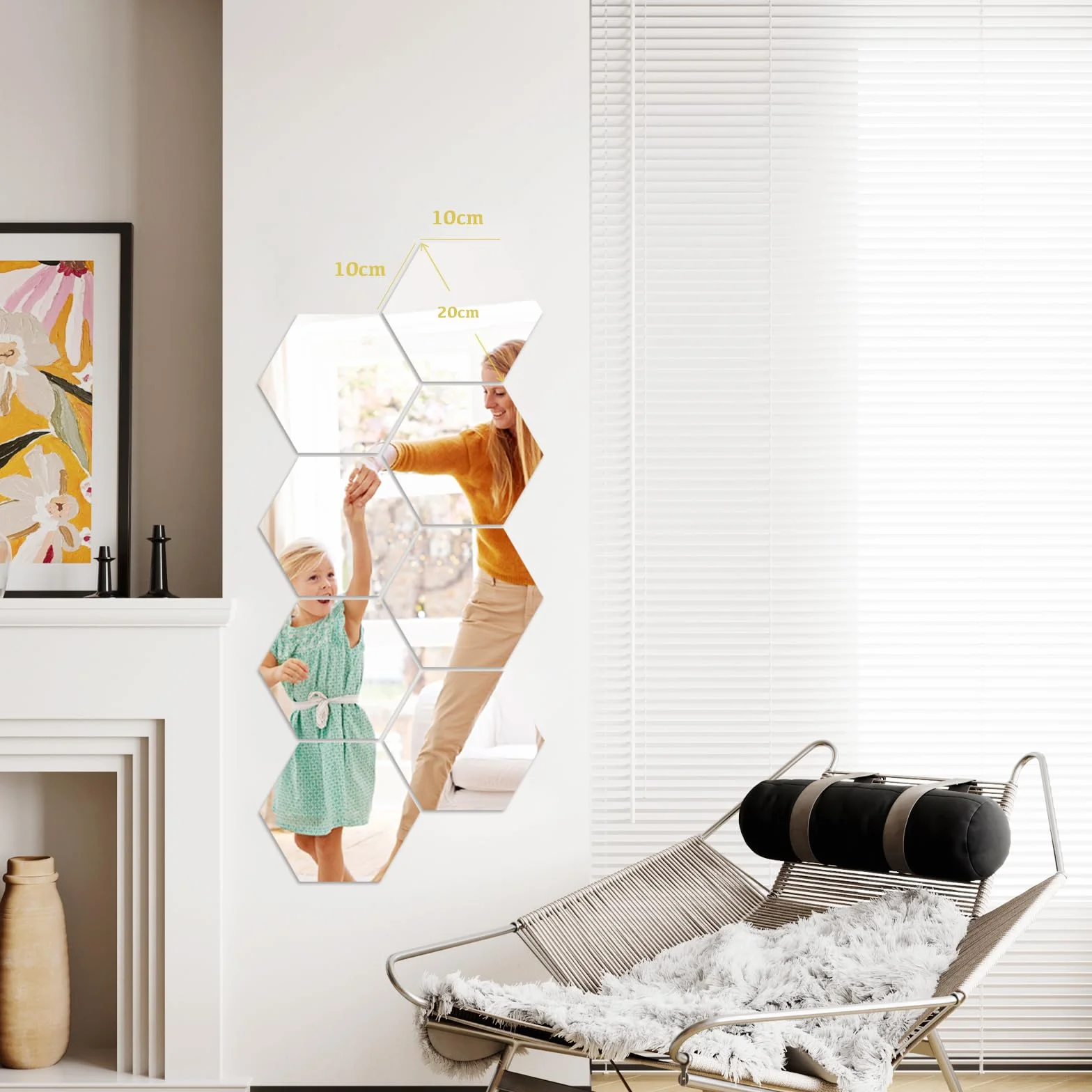 Miroir Mural Autocollant Hexagone 20x20 cm Antidéflagrant 4 Pièces