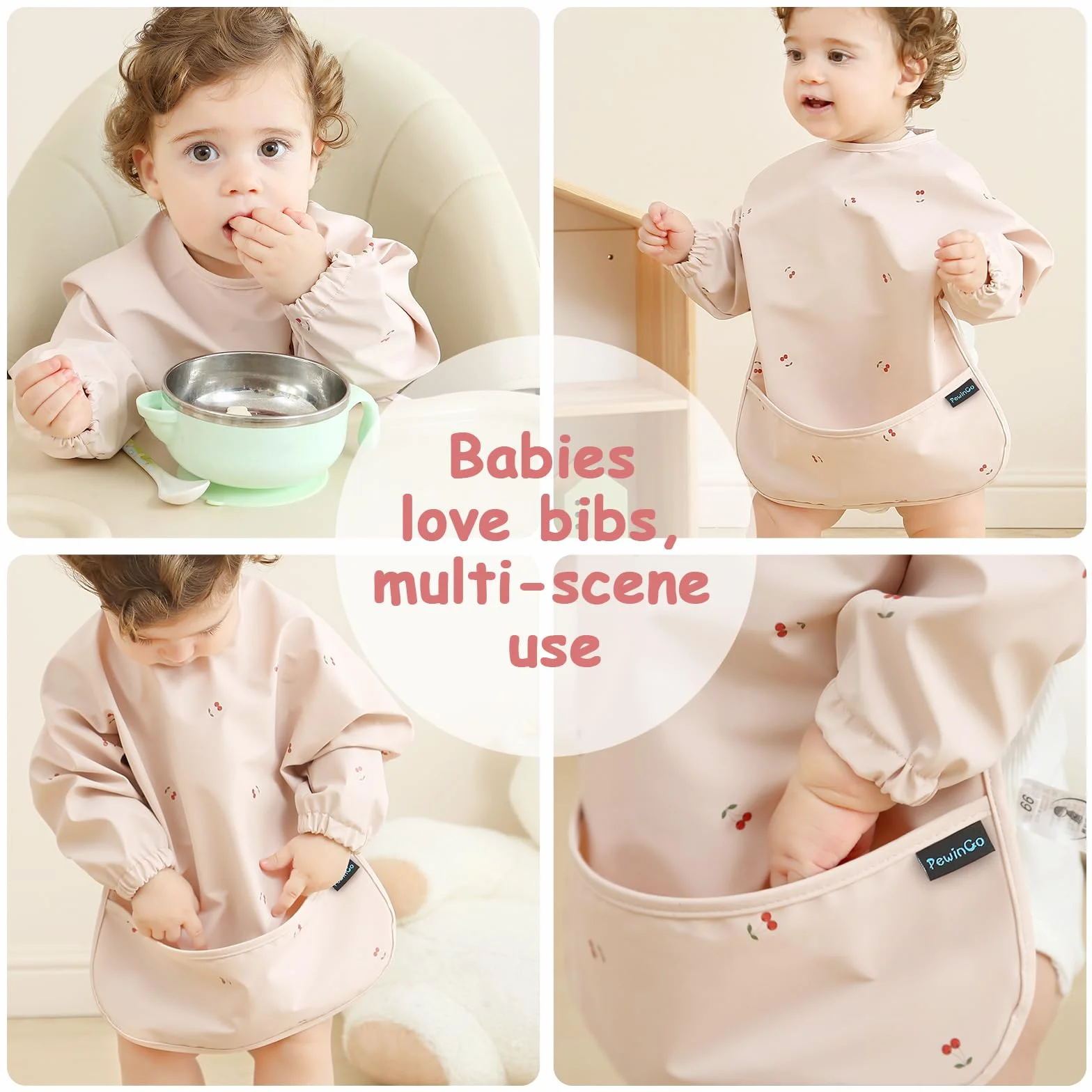 Bavette de Sevrage Imperméable Manches Longues BLW Douce Lavable en Machine pour Bébés