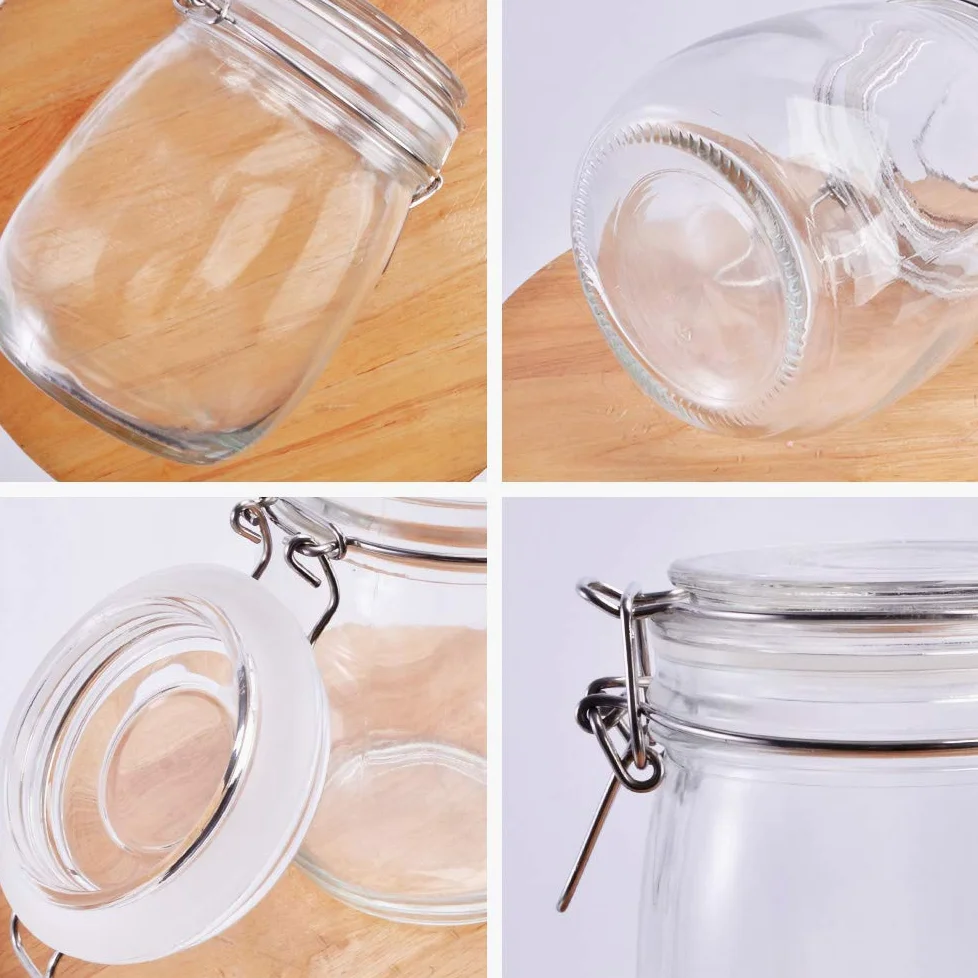 Betrome Lot de 6 bocaux en verre avec couvercle hermétique en caoutchouc réutilisable pour confiture, café, thé, miel, haricots, épices