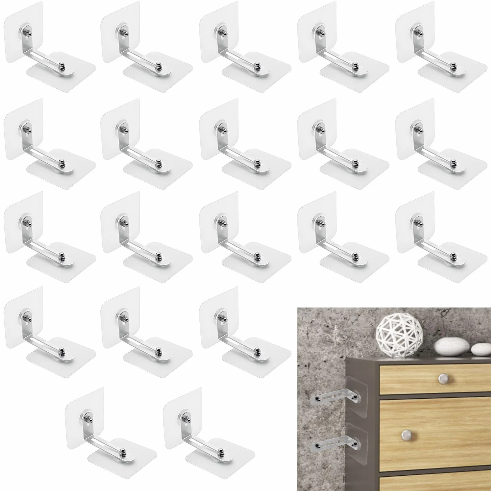 Kit Ancrage de Sécurité de Meuble, Support Anti-Basculement pour Sécurité Meubles, Ancrages Muraux sans Percer