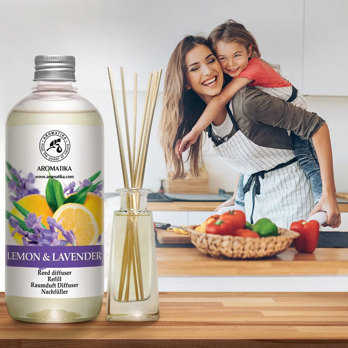 Diffuseur de Parfum Citron-Lavande 500ml - Aromathérapie - Huile Essentielle - Parfum d'Ambiance Frais et Longue Durée