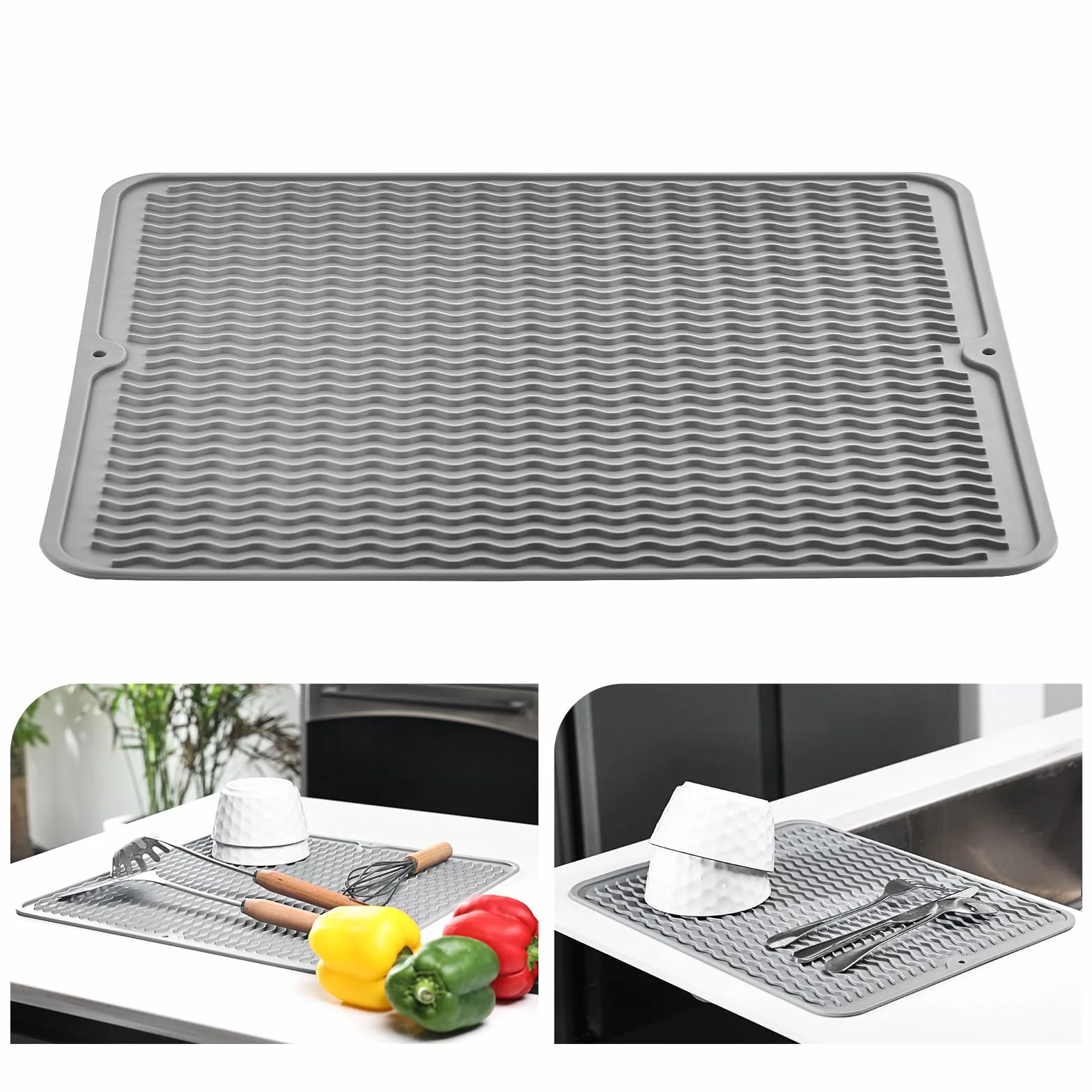 KitchenRaku Tapis Égouttoir en Silicone Résistant à la Chaleur Antidérapant Dessous de Plat
