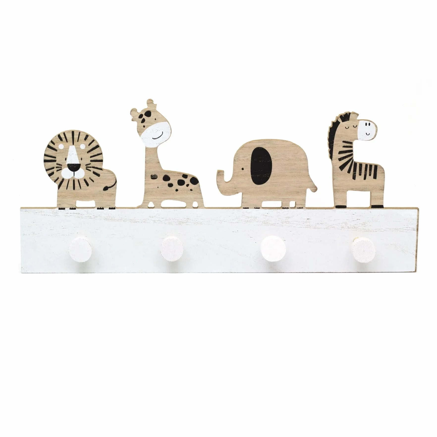 Porte-manteau mural en bois pour enfants forme animal safari 4 crochets décoratifs chambre enfant