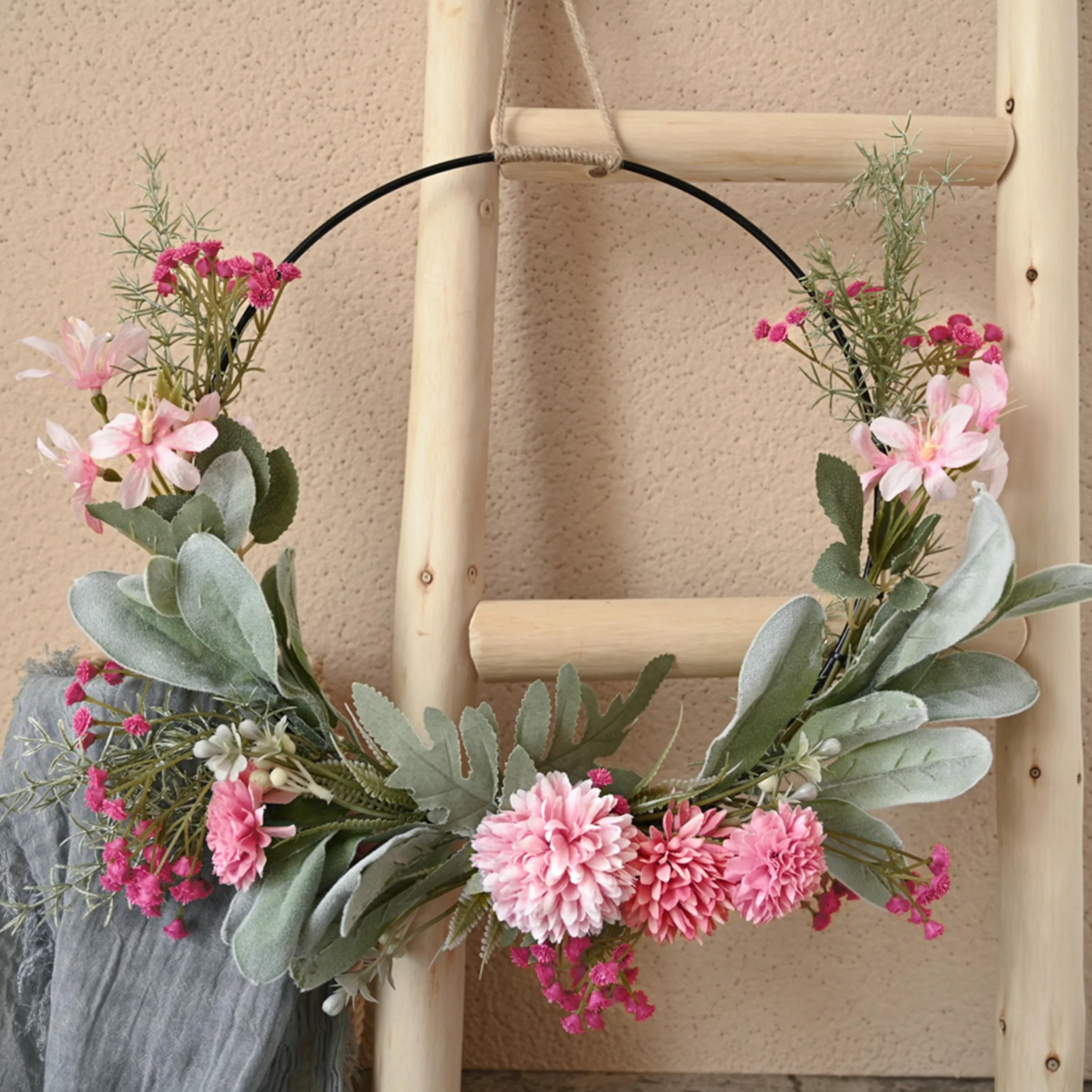 LOMOHOO Couronne de Porte Artificielle Rose Printemps Été Décoration Pâques Mur Mariage