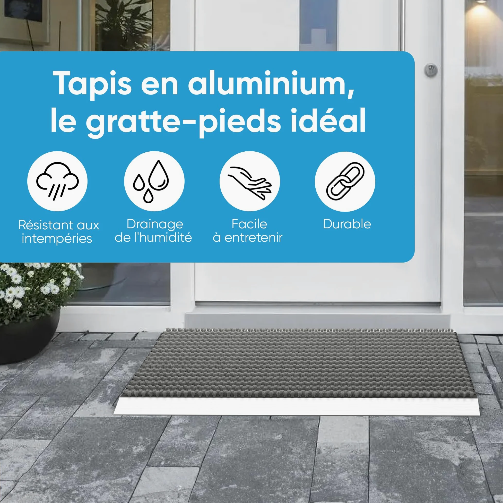Paillasson extérieur en Aluminium avec brosses Gris, paillasson 40 x 60 cm, en Aluminium, Tapis extérieur, Gratte-Chaussures, entrée de Maison, Tapis de Brosse, Tapis extérieur, paillasson