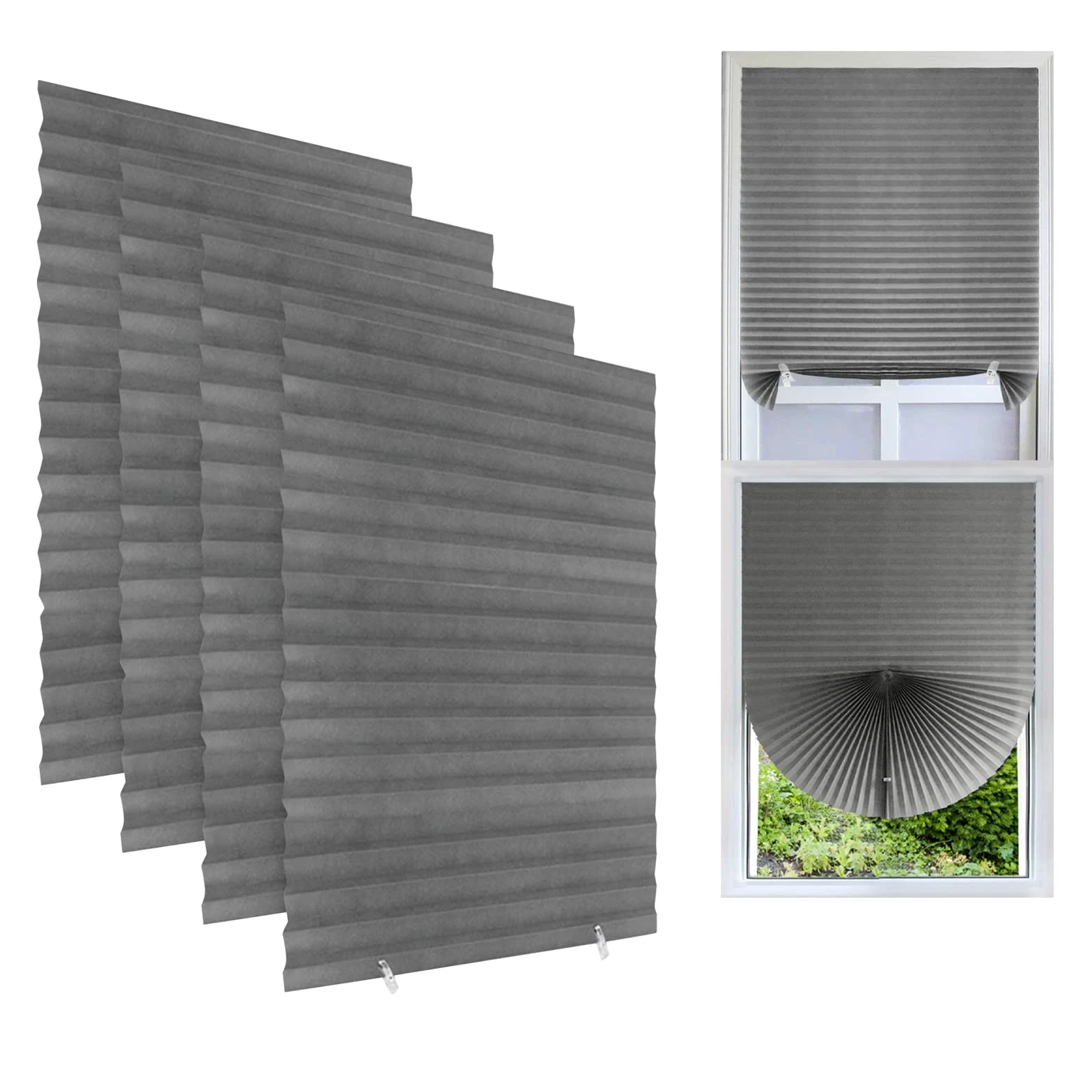Stores de fenêtre sans perçage à clipser, stores de fenêtre à coller, stores plissés auto-adhésifs sans vis pour salle de bain, filtrage de la lumière et protection de la vie privée, stores plissés s