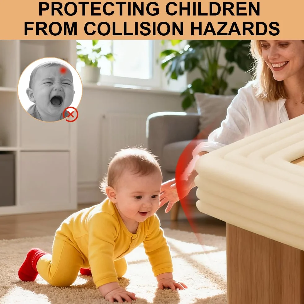 Bandes de Sécurité en Mousse 2m x 8cm Autocollantes pour Enfants Meubles Escalier Blanc Ivoire