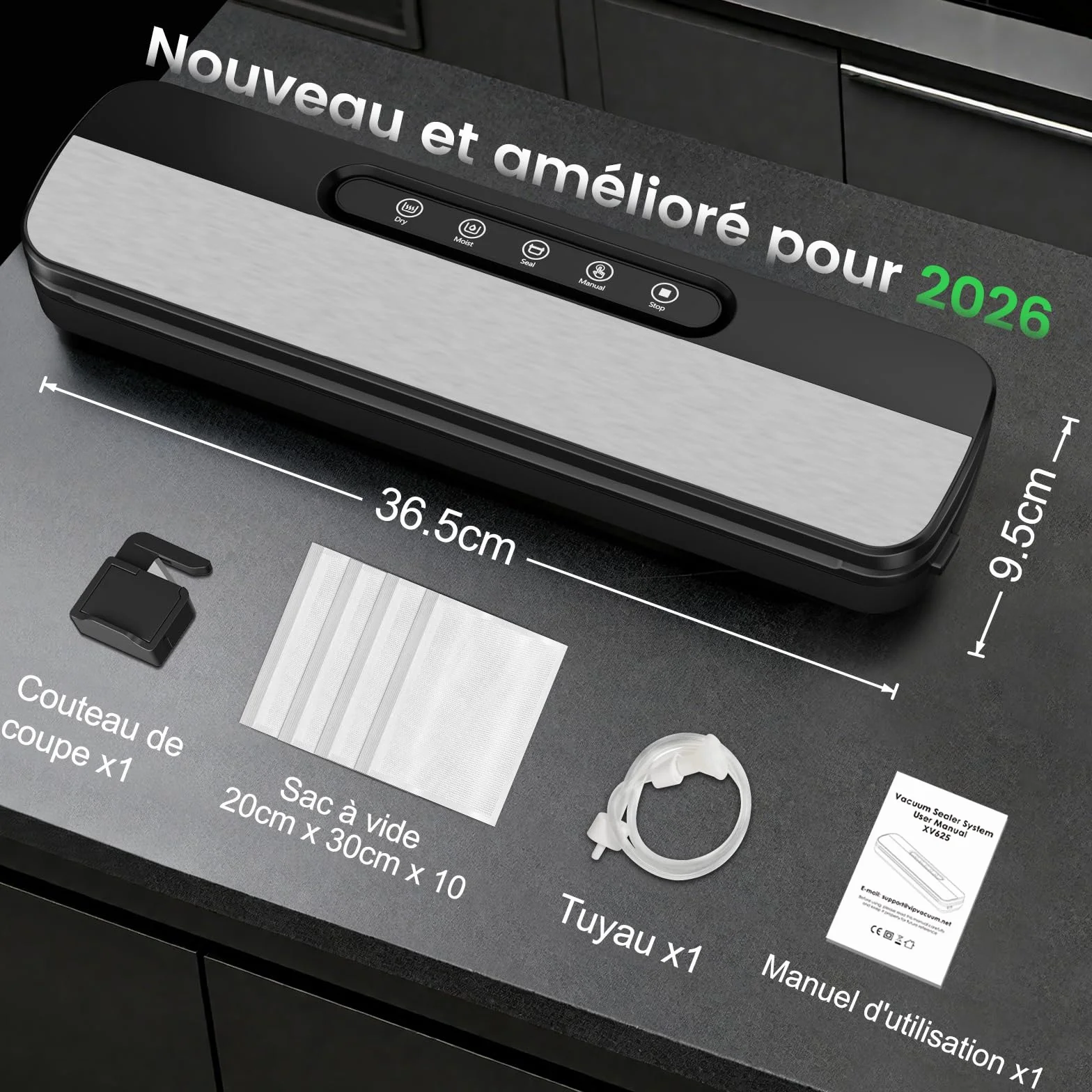 Raycial Machine Sous Vide Alimentaire 7-en-1 130W 90 kPa avec Cutter et 10 Sacs
