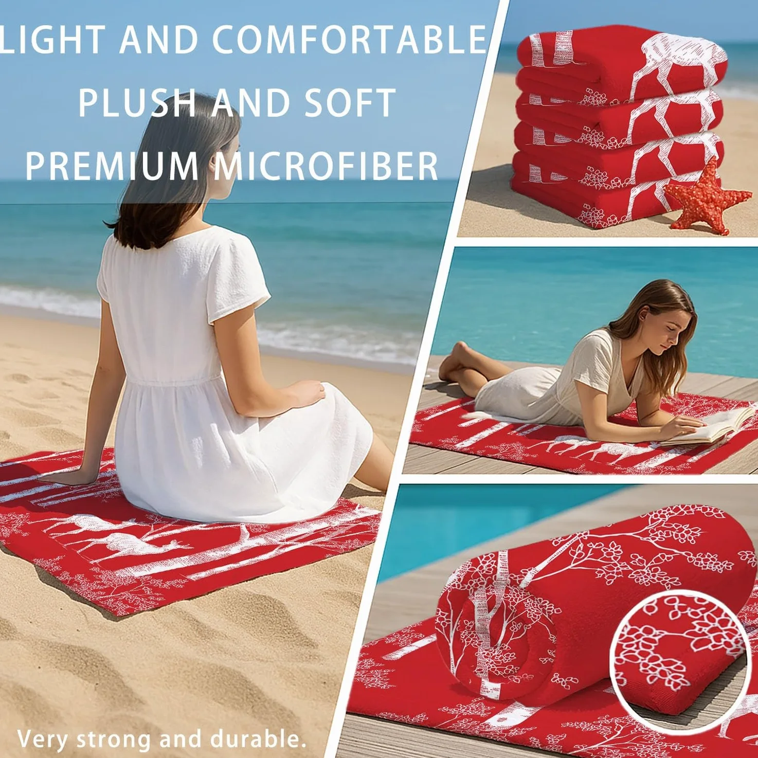 Générique Serviette de Plage Microfibre 230 x 210 CM,Drap de Plage Nordique, Forêt, Silhouette, Couverture de Plage Absorbante,Couverture de Bain Bouleaux, Rennes, Silhouettes