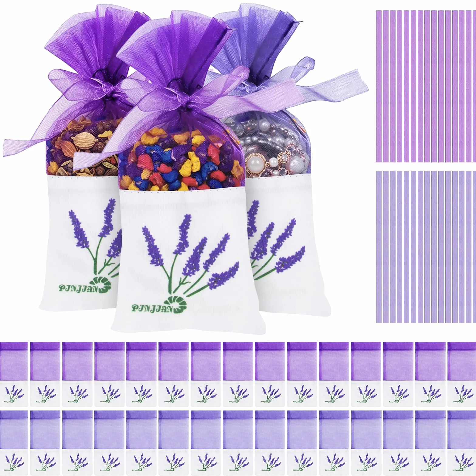 Sachet de Lavande en Coton et Gaze avec Rubans 30 Pièces Sacs Vides Violet Foncé et Violet Clair pour Herbes Épices Fleurs Séchées