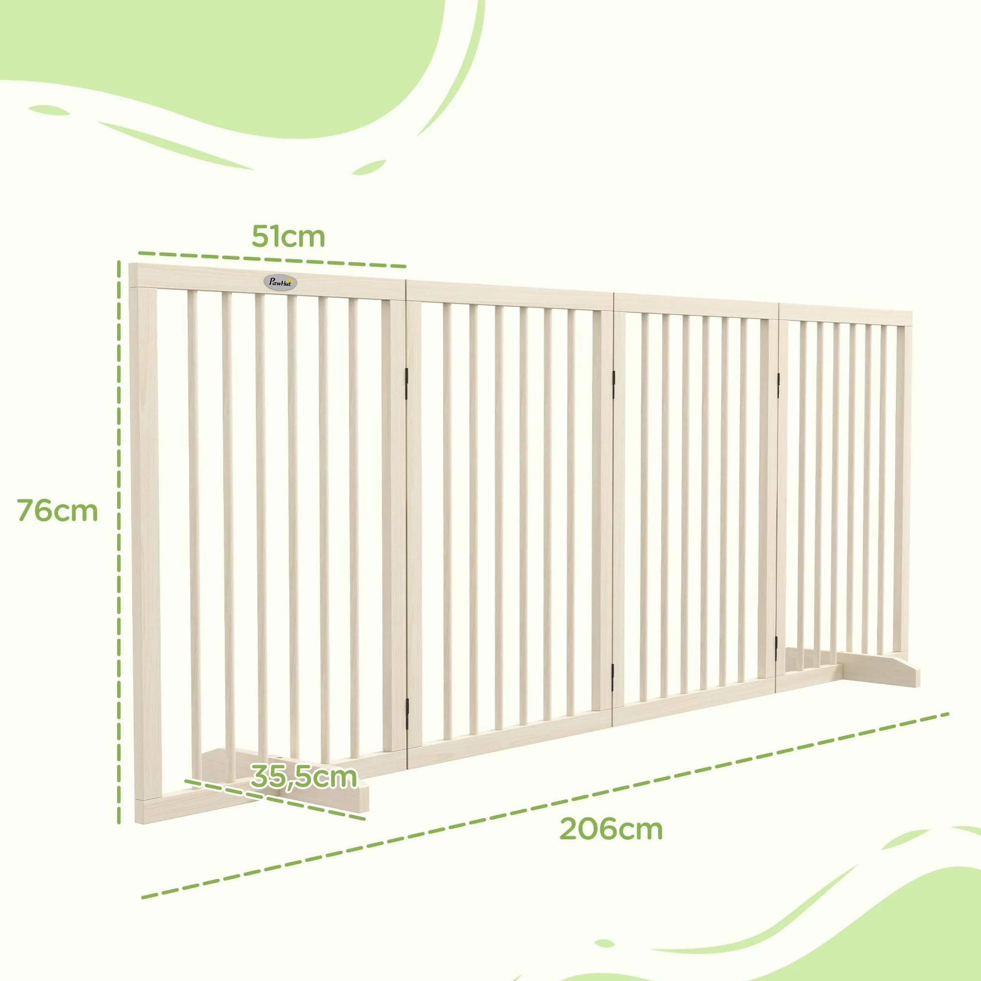 PawHut Barrière de Sécurité pour Chien Modulable Pliable 4 Panneaux Bois Naturel 206 x 35,5 x 76 cm