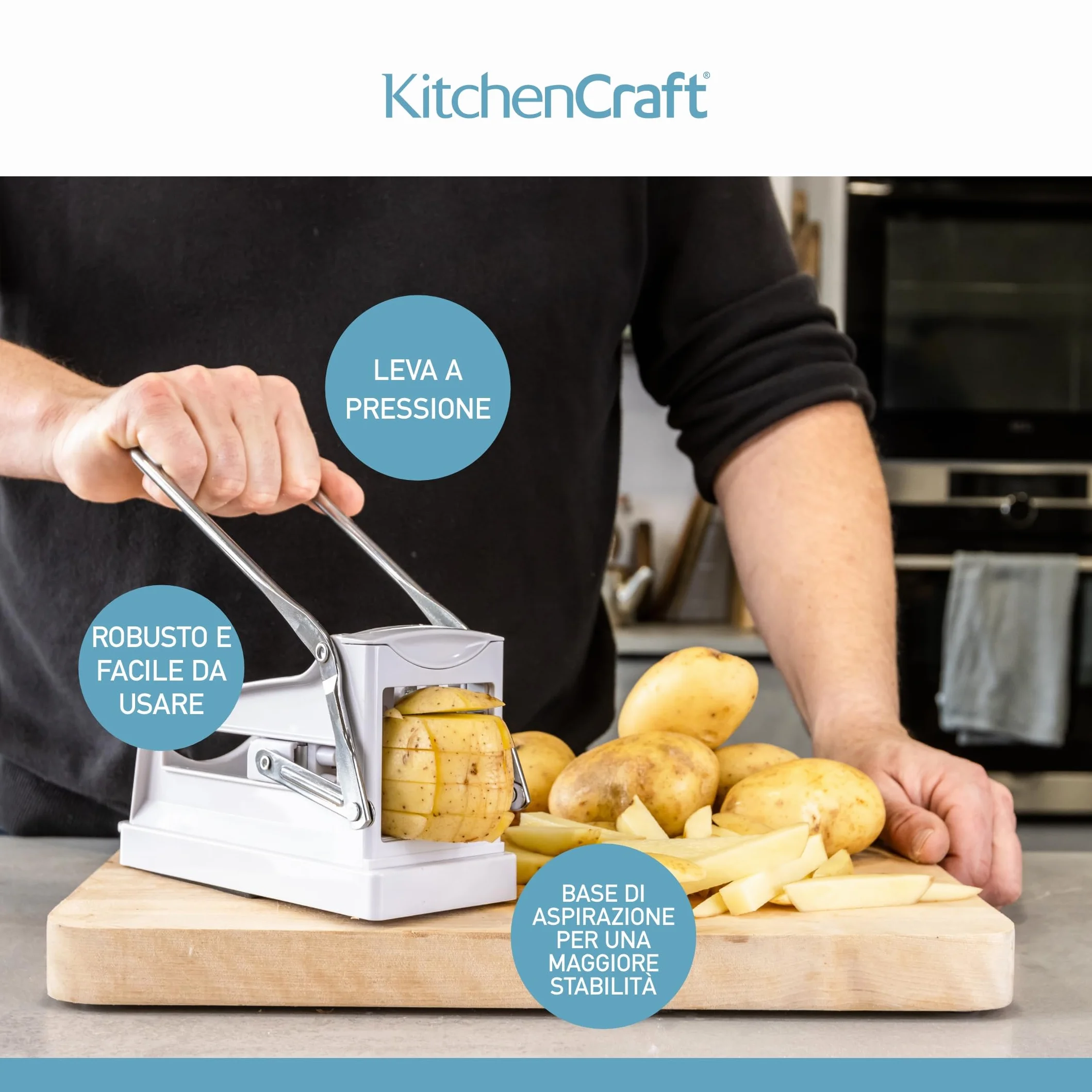 KitchenCraft Déchiqueteuse De Pommes De Terre Professionnel Coupe-Copeaux Plastique Acier Inoxydable 23,5x10,5x12 cm Blanc