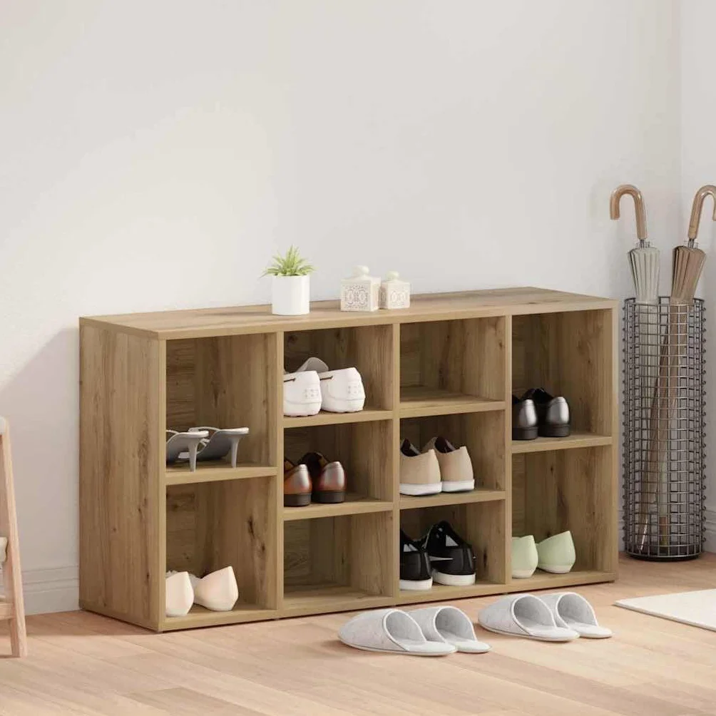 Banc à Chaussures Chêne Artisanal 103 x 30 x 54,5 cm, Banc d'entrée, Rangement Multifonctionnel en Bois