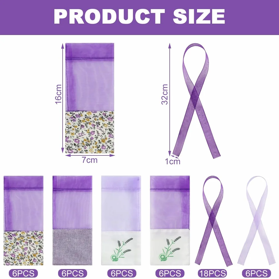 Sacs de Lavande en Coton Violet avec Cordon de Gaze pour Armoire et Aromatherapie Voiture