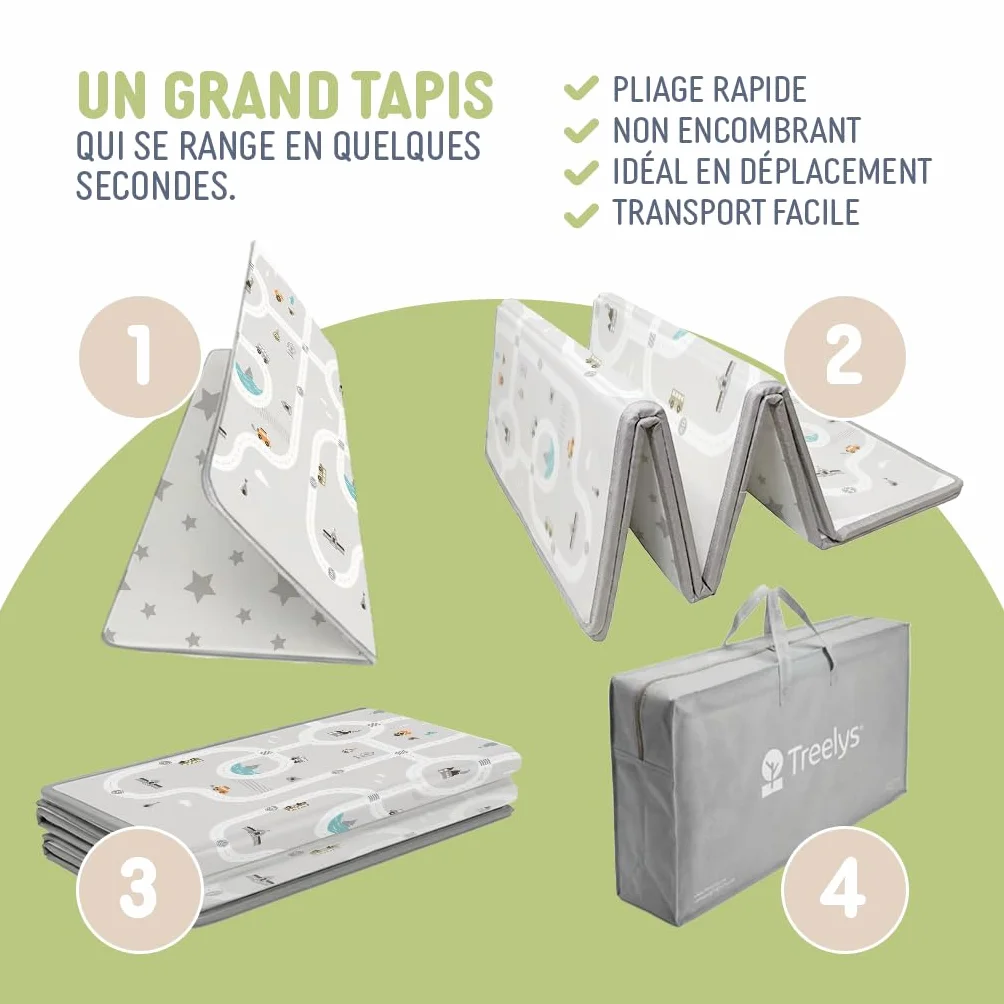 Tapis d'Éveil et de Jeux Bébé Treelys Urban Railway 150x200 cm Circuit Routier Pliable Réversible XPE 15mm EN71 0-3 Ans