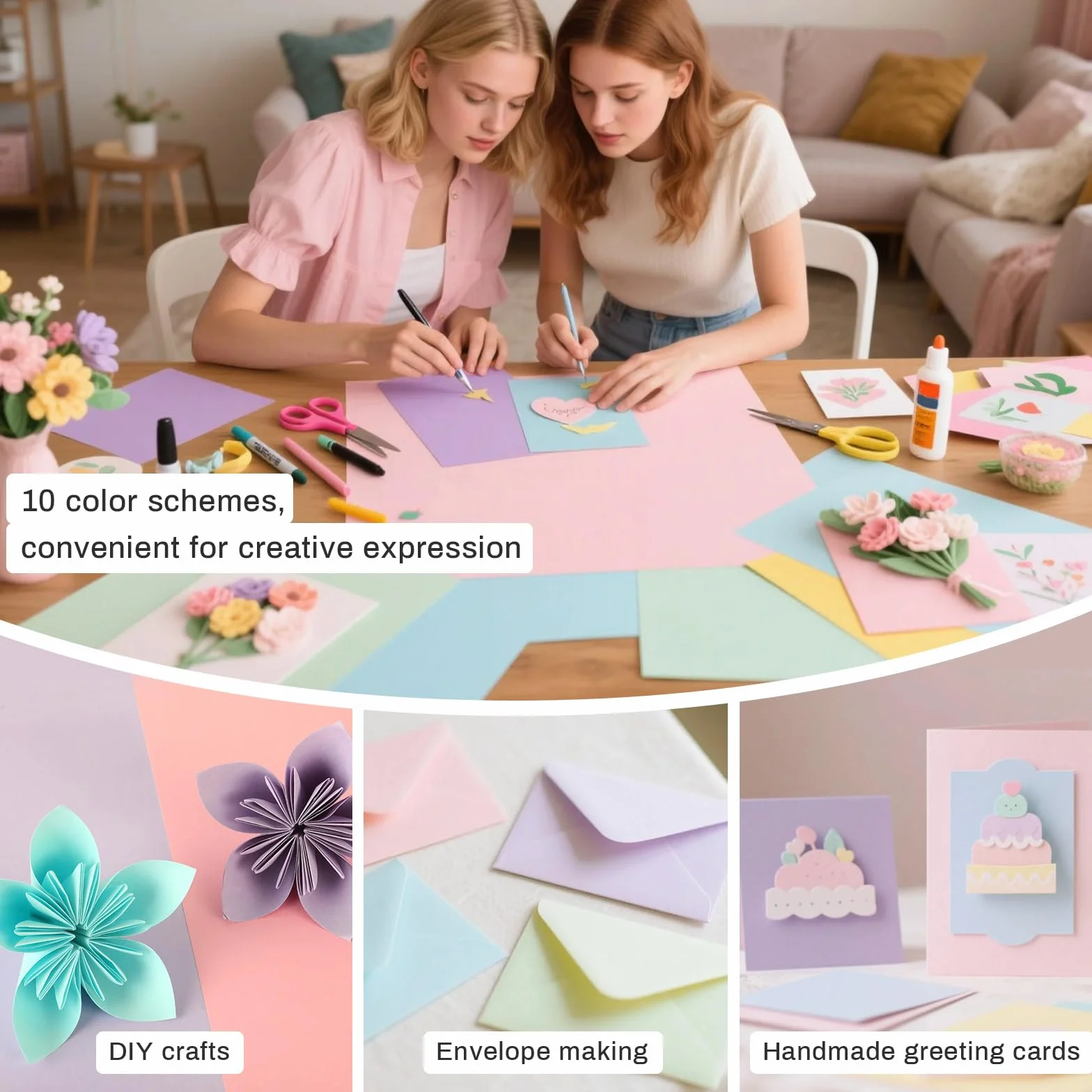 Papier Cartonné Pastel A4 50 Feuilles 10 Couleurs Douces pour Maison École Bricolage
