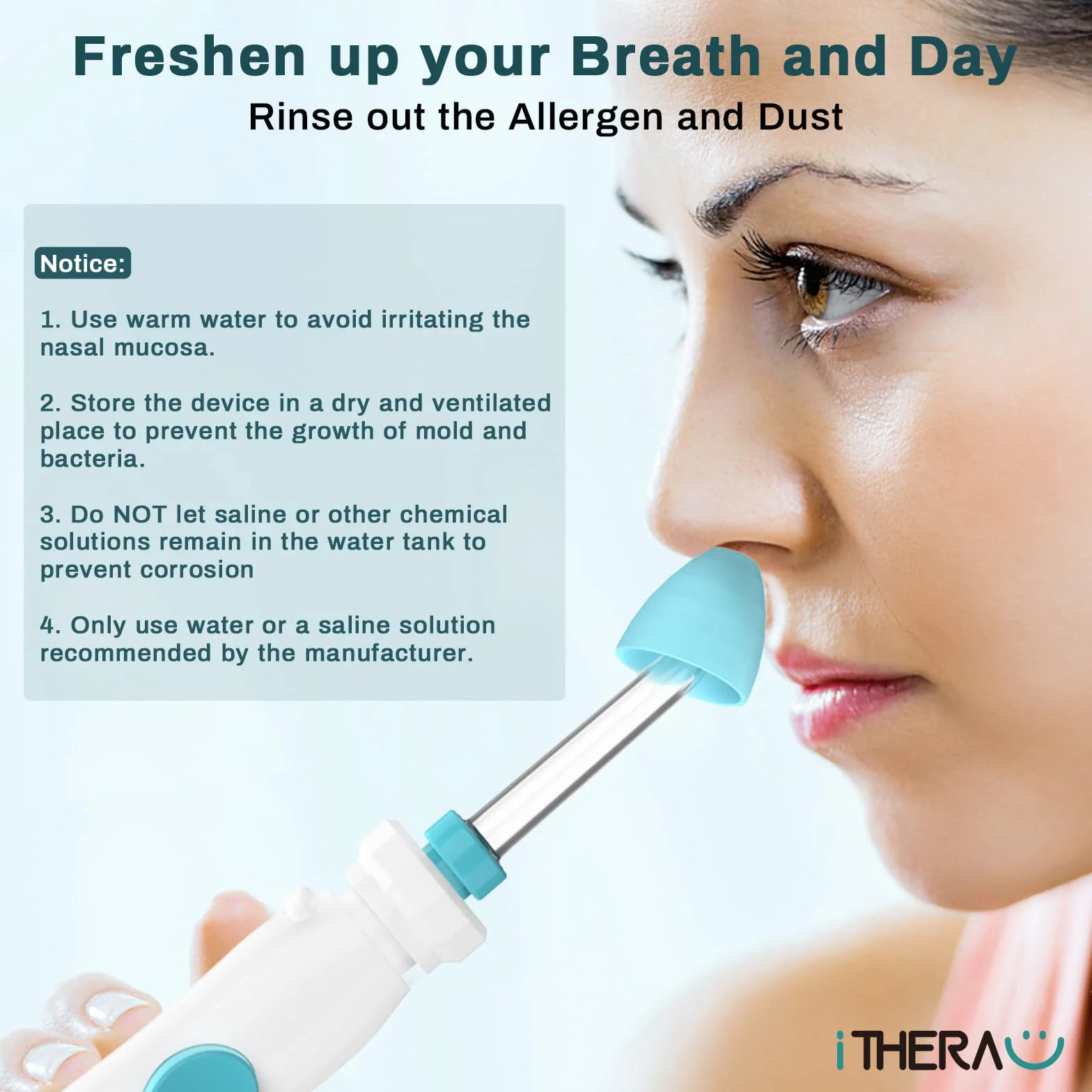 I-THERA-U Kit Lavage de Nez Adulte 1000ML Réservoir d'Eau Détachable avec 4 Embouts Rinçage Nasal Irrigation Nasale