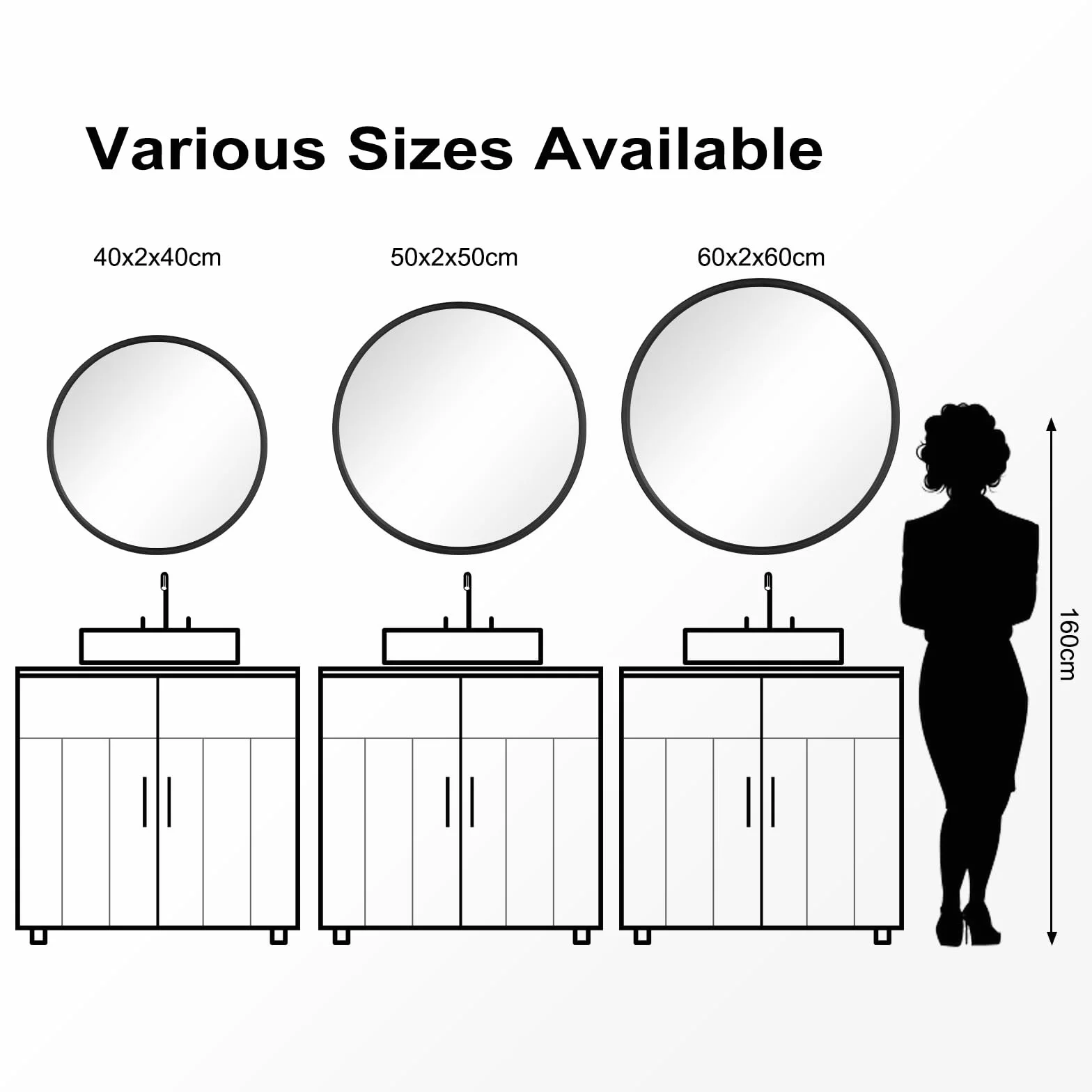 WOLTU Miroir Mural Rond Ø40cm Cadre Métal Noir Décoratif Salle de Bain