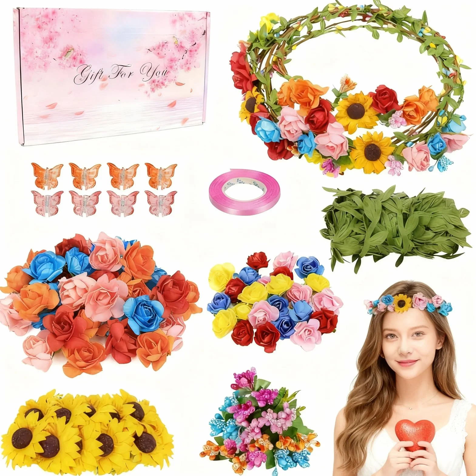 Meetory Couronne de fleurs adulte Kit bricolage bijoux cheveux fête anniversaire mariage