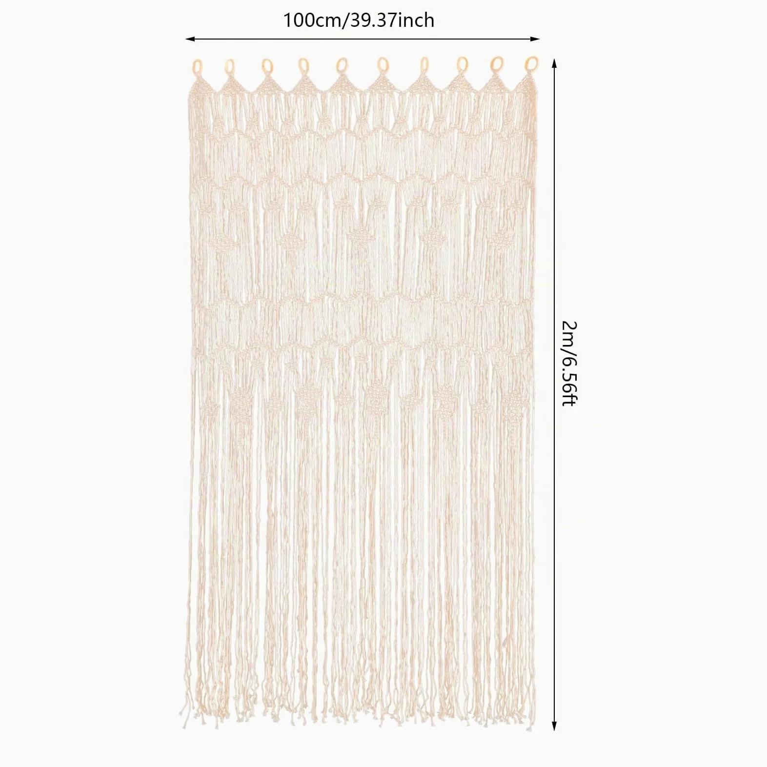 Lot de 2 rideaux en macramé - Style bohème - Fait à la main - Pour mariage, fenêtre et séparateur de pièce - Décoration murale pour la maison et le bureau - 100 x 200 cm