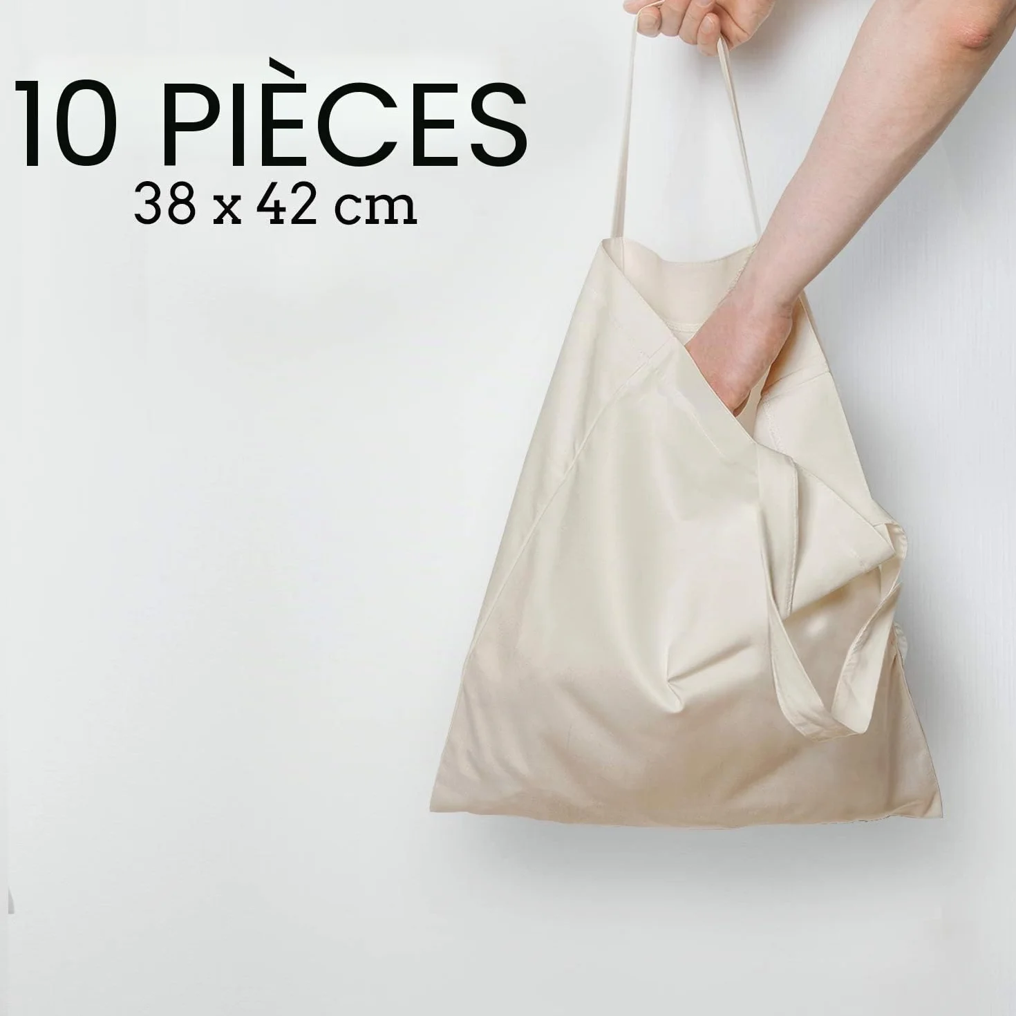 Sac en Coton 38 x 42 cm Oeko-Tex® Anses Courtes Non Imprimé Toile de Jute