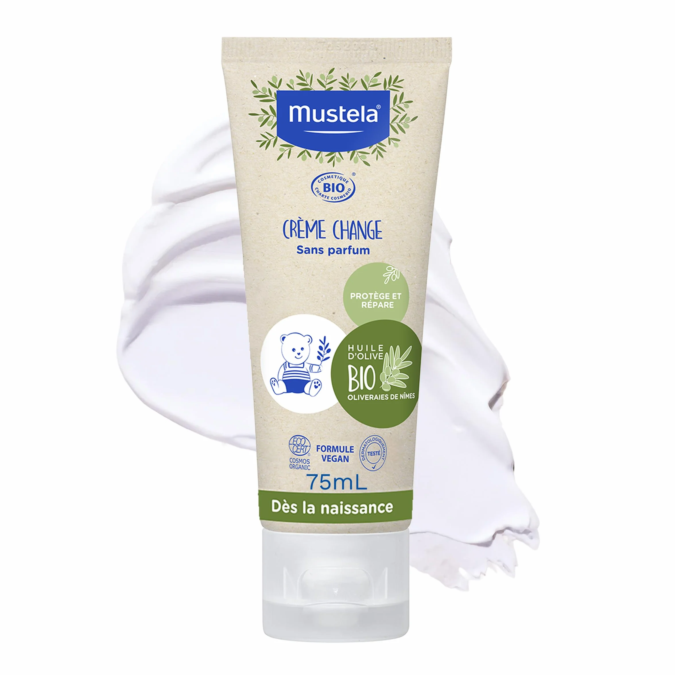 Mustela Crème Change Bébé Huile d'Olive Bio Soin Protecteur Apaisant Aloe Vera Oxyde de Zinc Sans Parfum Dès la Naissance