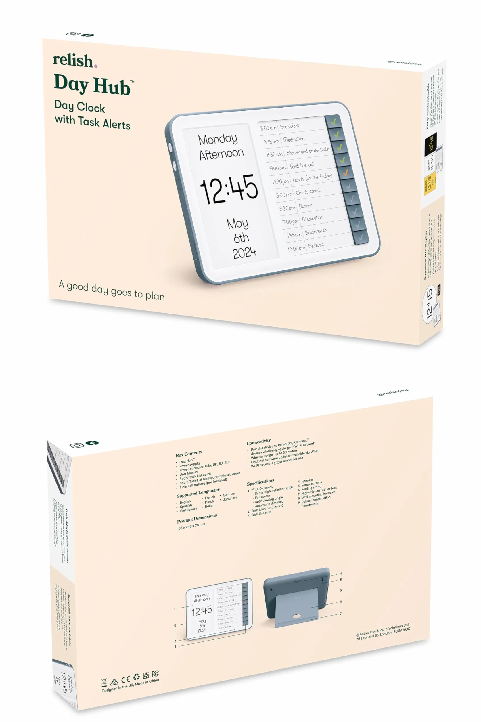 Relish Horloge numérique avec concentrateur de tâches quotidiennes calendrier grand écran