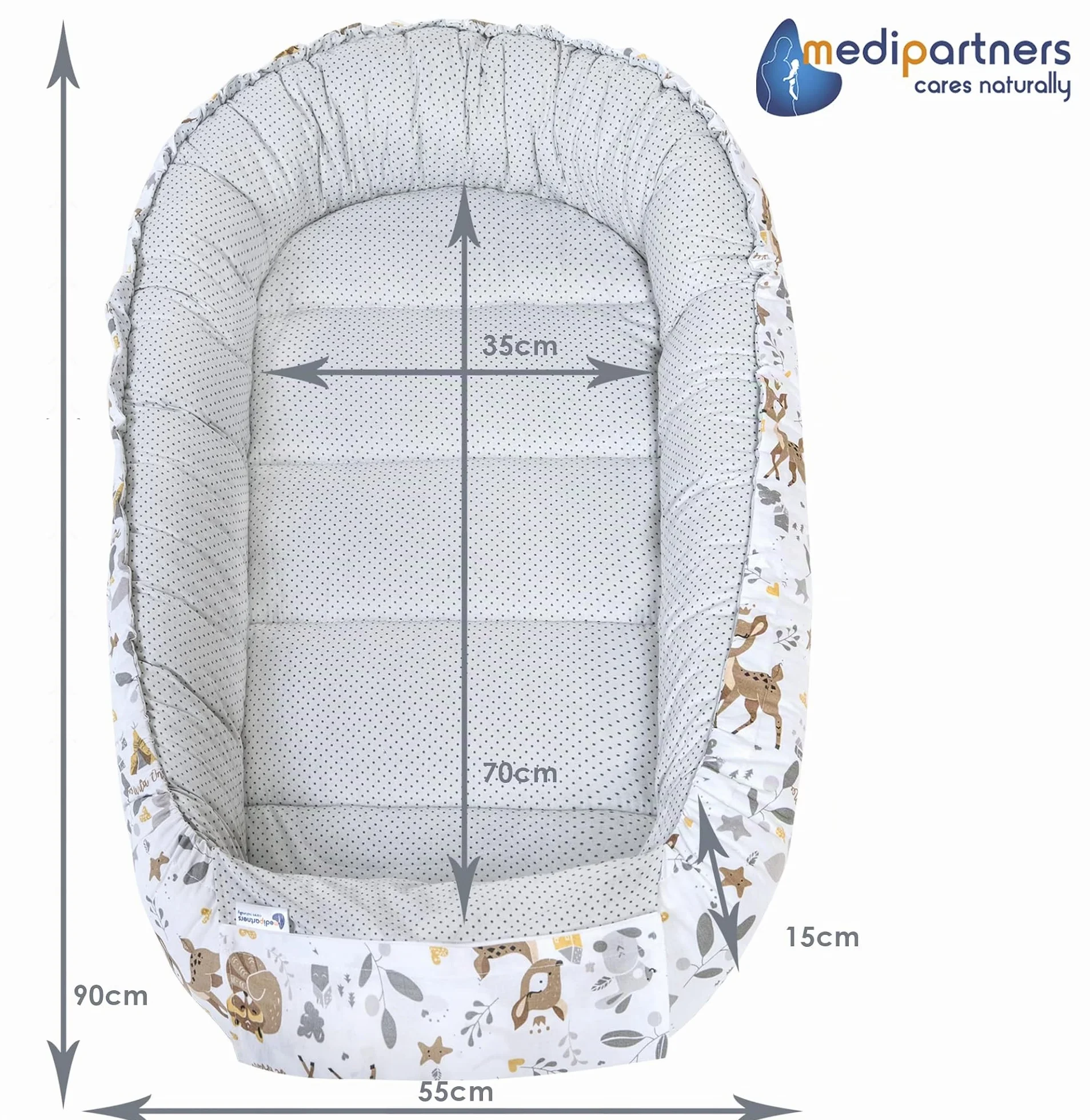 Réducteur de Lit Bébé 100x60x15cm 5 Éléments Cocon Naissance Nid d'Ange Bilatéral Cale 100% Coton Minky Cerf Gris