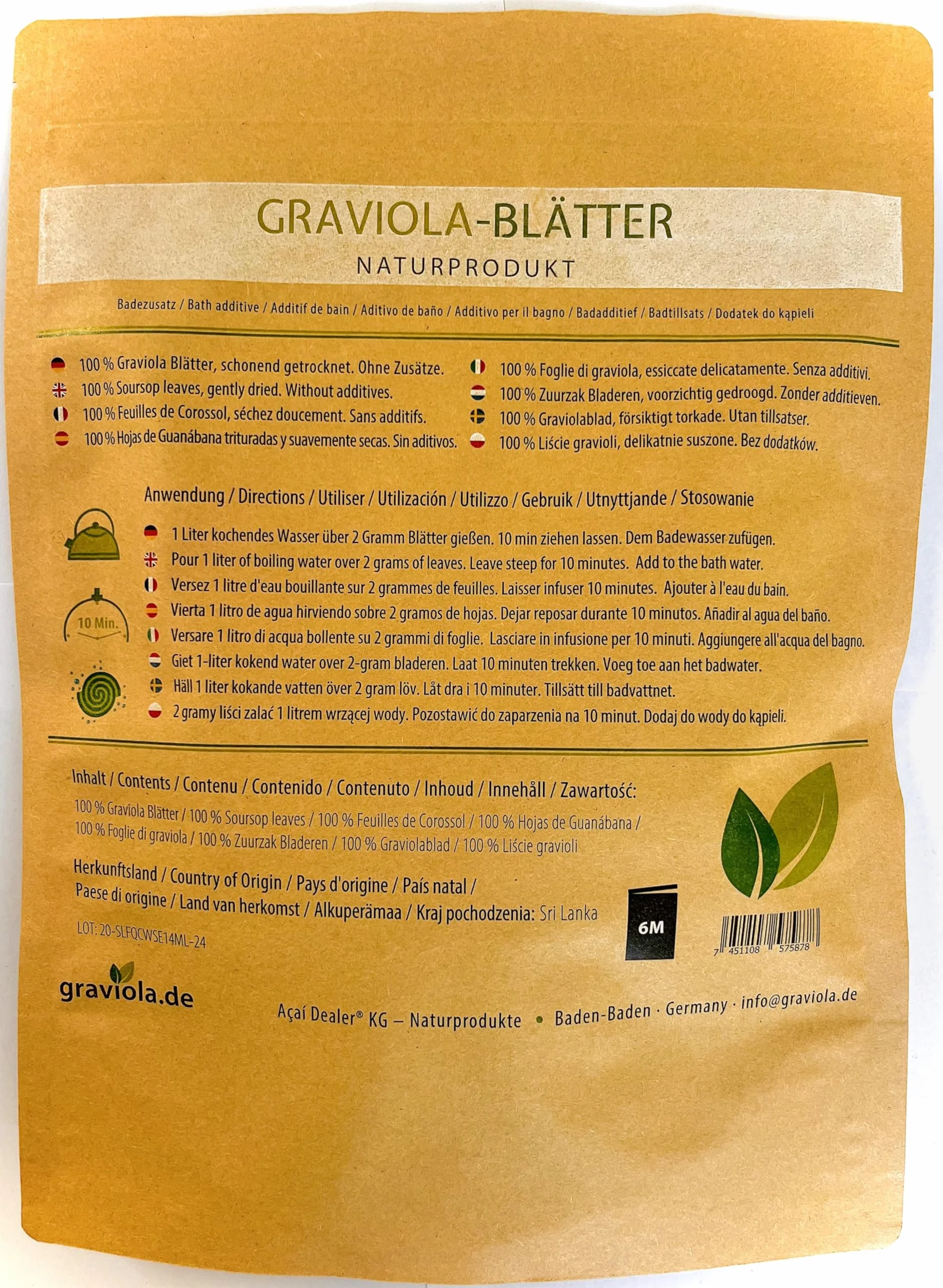 Feuilles de Corossol Graviola.de 100 g, sans pesticides, naturelles