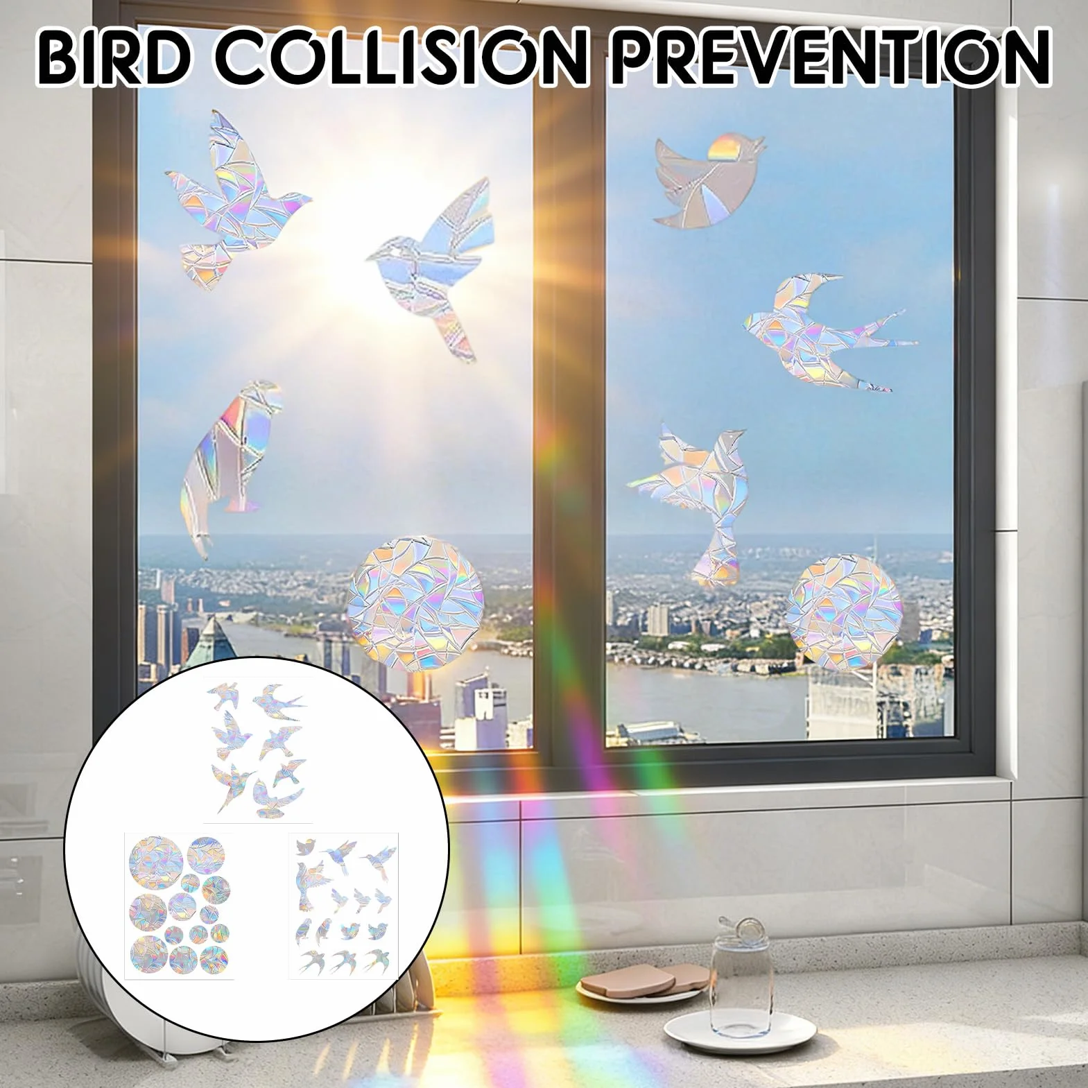 Autocollants de fenêtre Prisme anti-collision Suncatcher Arc-en-Ciel colibri translucides Lot de 48