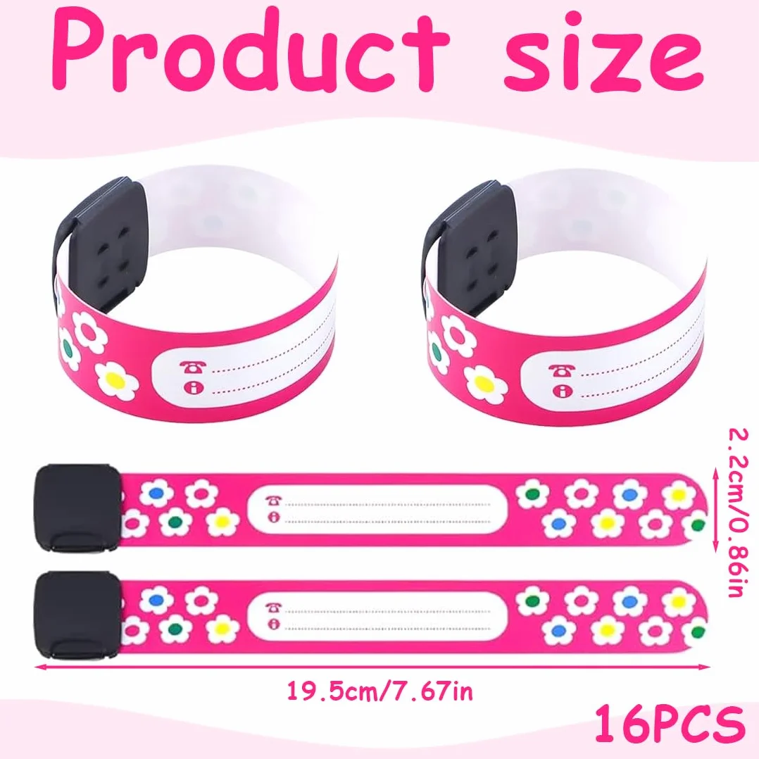 Bracelet Identification Enfant 16 Pack Réutilisable Étanche Bébé Filles Garçons