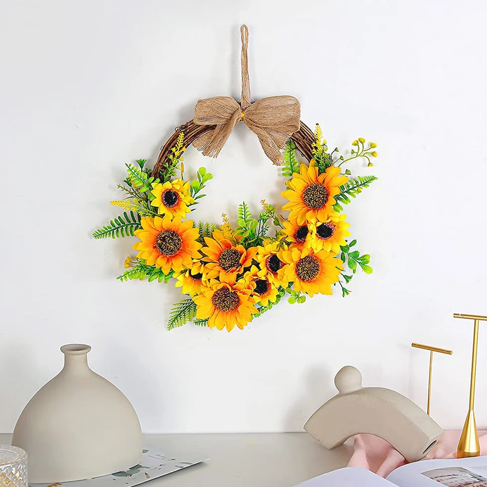 Couronne de Porte Fleurs Artificielles, Décoration Murale pour Maison, Fêtes, Mariages
