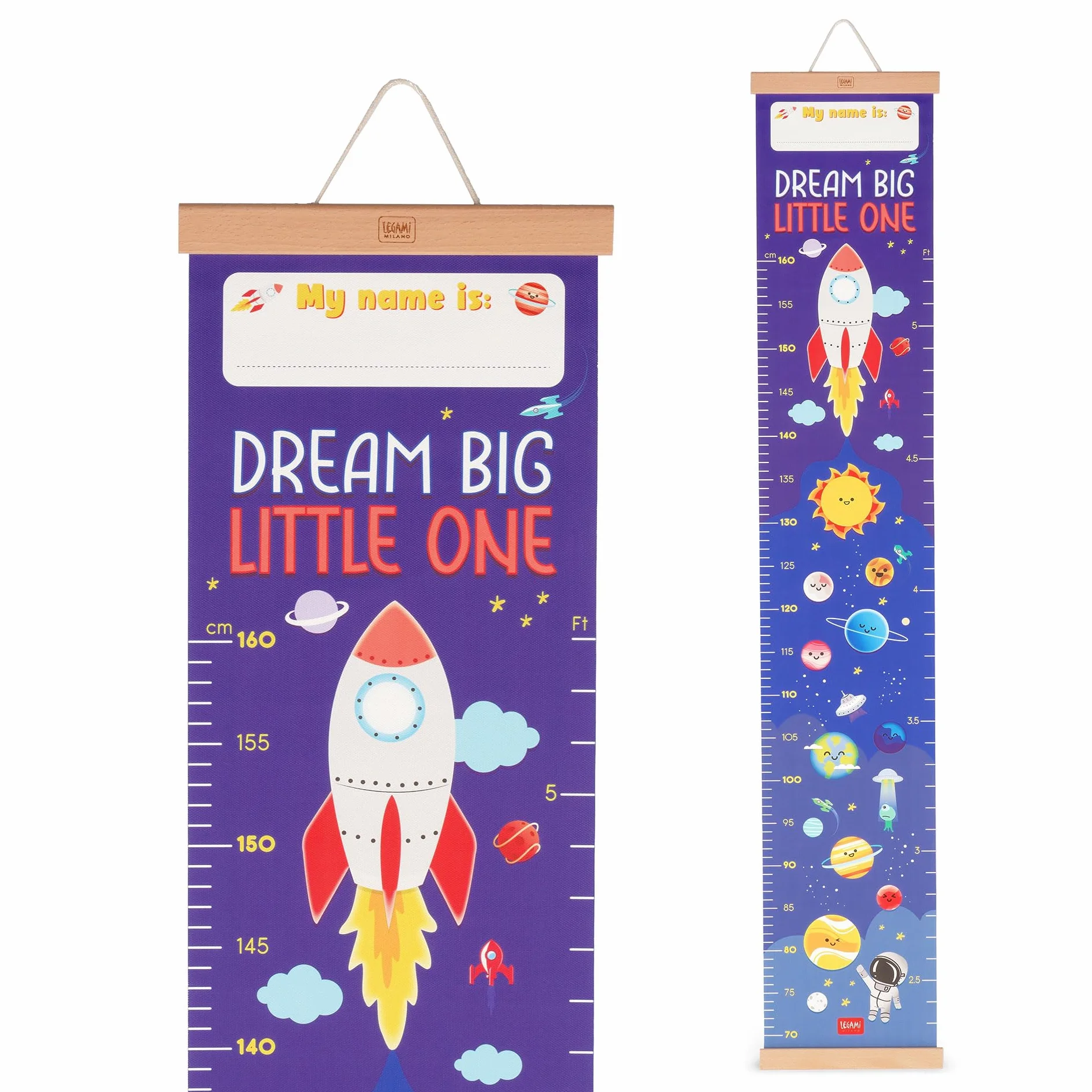 Legami Mètre mural Dream Big Little One 160 cm 41 autocollants bois Bleu