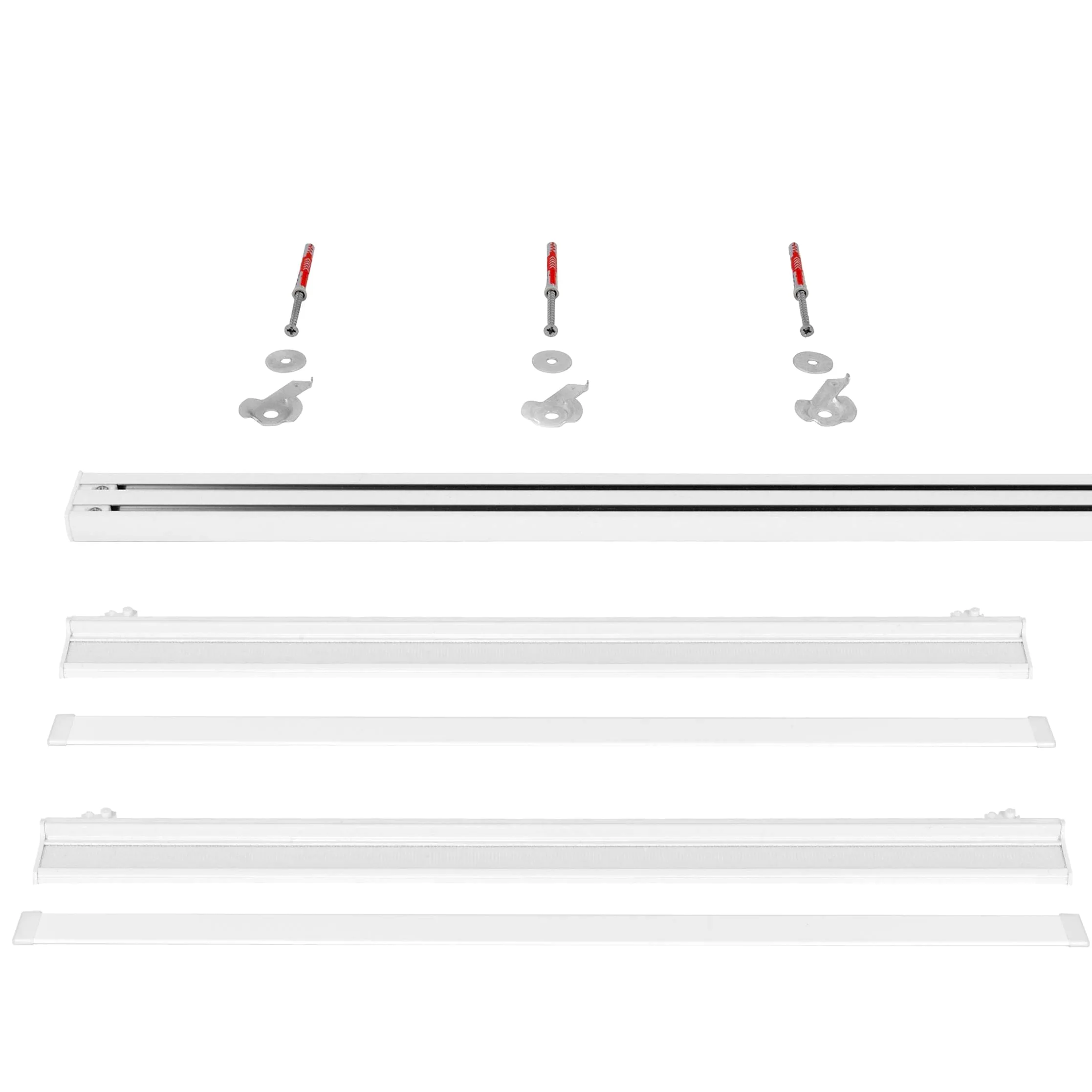 Kit de rails pour panneaux en tissu avec auto-agrippant, montage au plafond - 2 voies, support mural + bande auto-agrippante, aluminium, kit de 1 rail et 2 supports pour panneaux en tissu de 60 cm