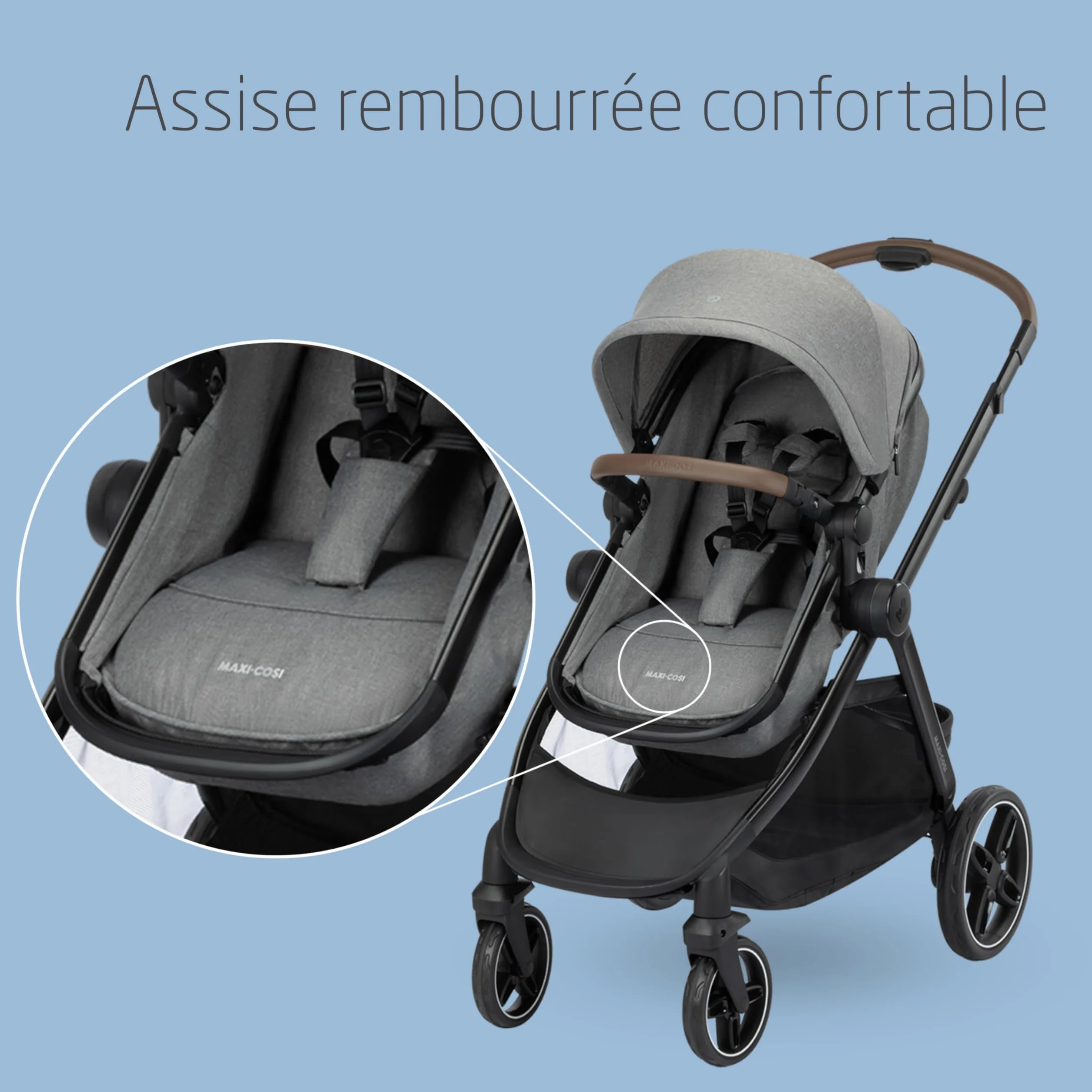 Maxi Cosi Zelia Select Trio Poussette 3 en 1 Siège auto Bébé CabrioFix S i-Size Gris 0-4 ans 0-22 kg Pliage Une Seule Main Compacte Réversible