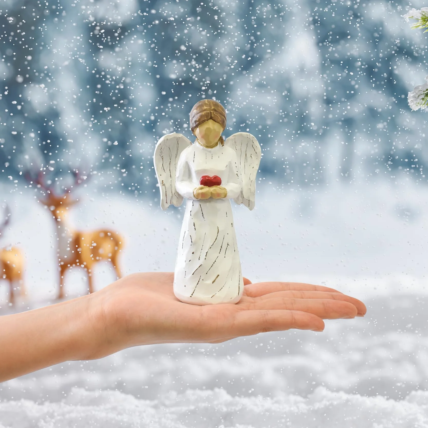 Statue d'ange gardien en résine cœur pour décoration intérieur cadeau commémoratif
