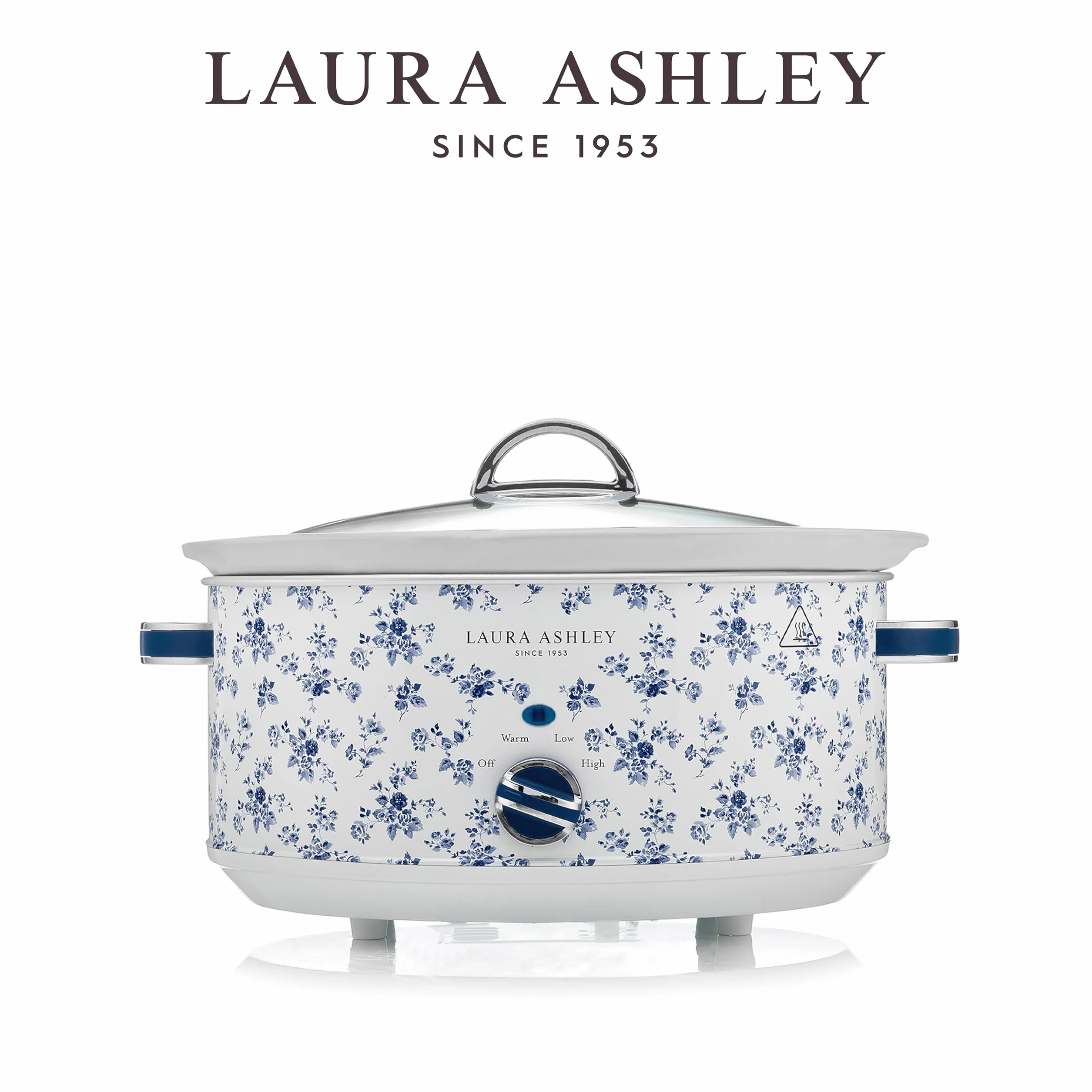 Laura Ashley Mijoteuse Electrique 6,5 Litres Imprimé China Rose VQ Slow Cooker 8-10 Personnes 3 Réglages Température Couvercle Verre Trempé