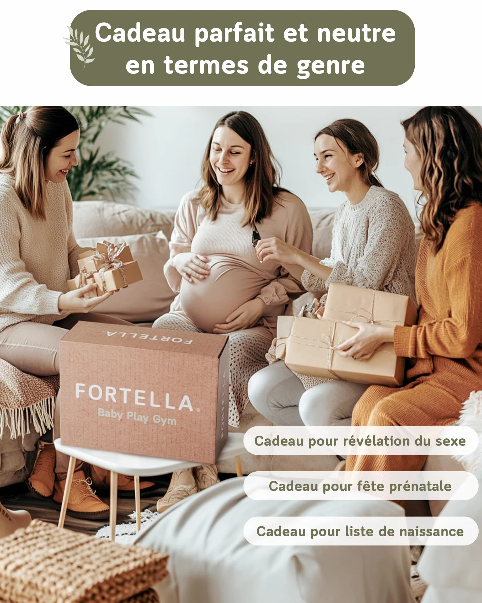 Tapis d'éveil Bébé avec Arche amovible et 5 Jouets d'activité, Thème Naturel, Fortella, Vert, pour Nouveau-né 0-12 Mois