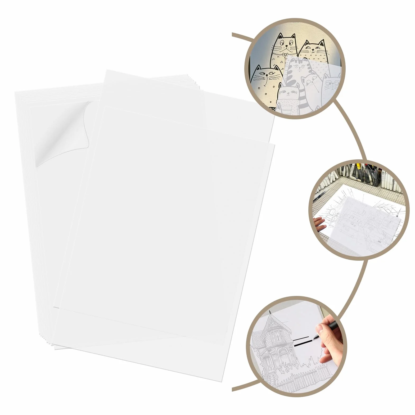 Papier Calque A4 55g/m² Transparent 50 Feuilles 210x297mm pour Patron Couture Dessin Copie