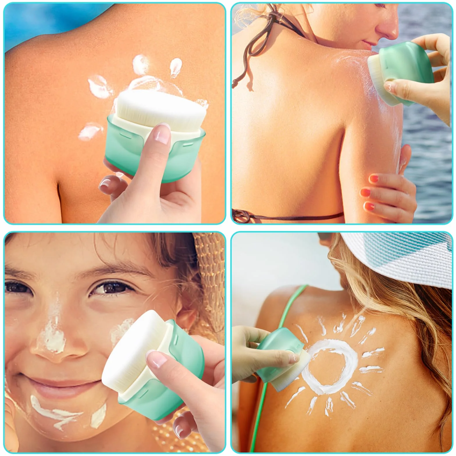 Applicateur de Crème Solaire pour Enfants, Brosse Protection Solaire 2 Pièces avec Capuchons