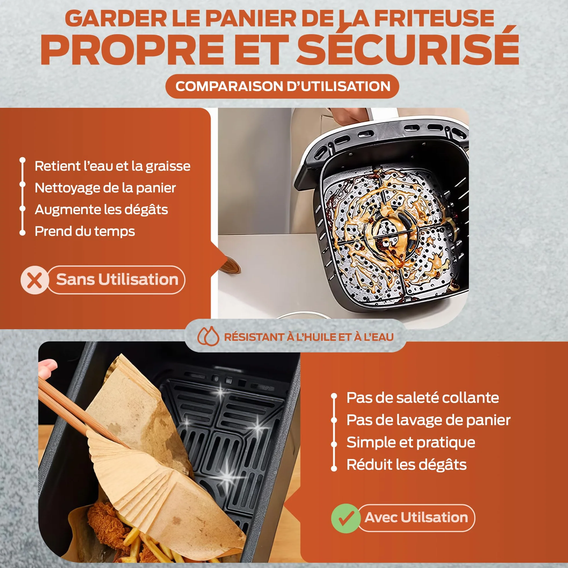 PORTENTUM Papier cuisson air fryer 100 pièces Food-Grade sans BPA 20×24 cm adapté friteuses 5–8 L
