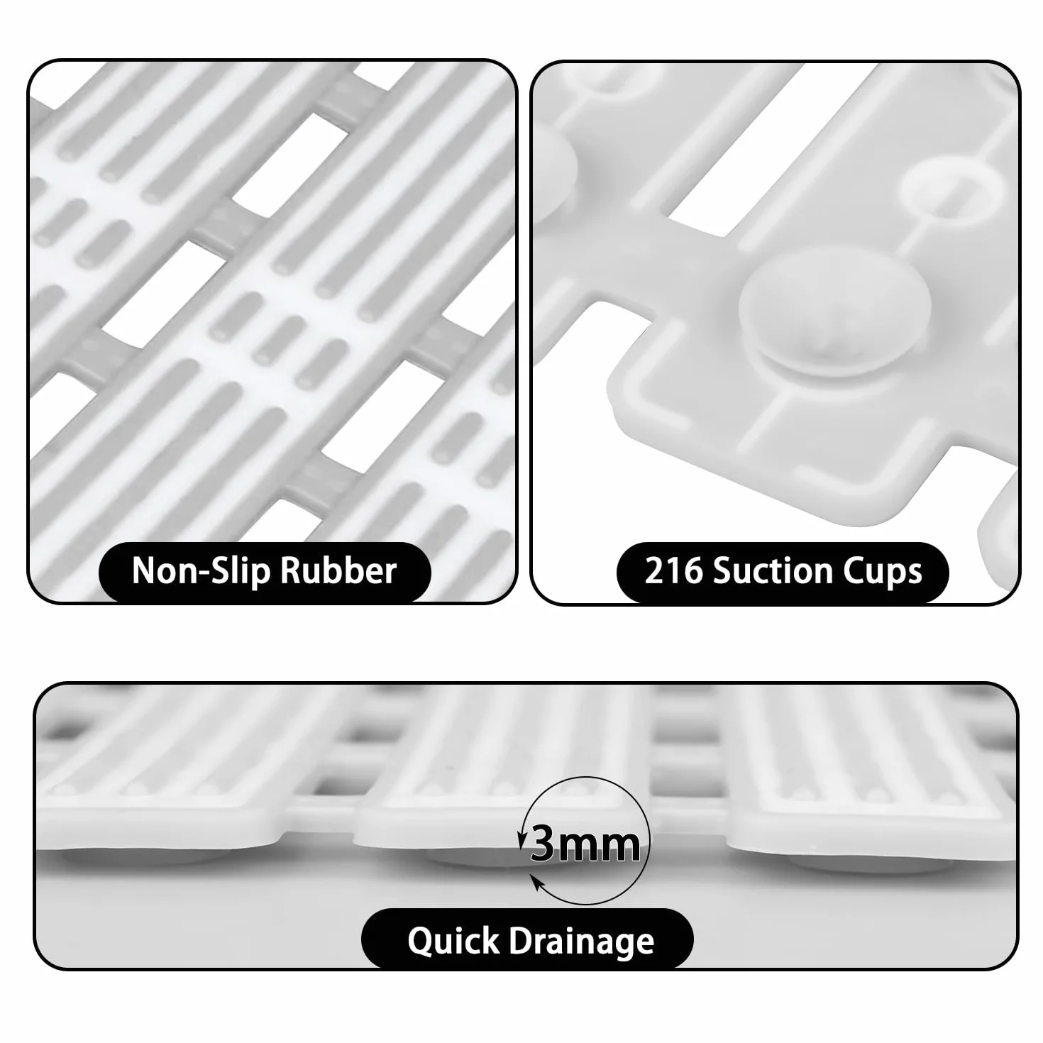 Tapis de Baignoire Antidérapant 90x40cm PVC Sans BPA & Latex Gris-Blanc