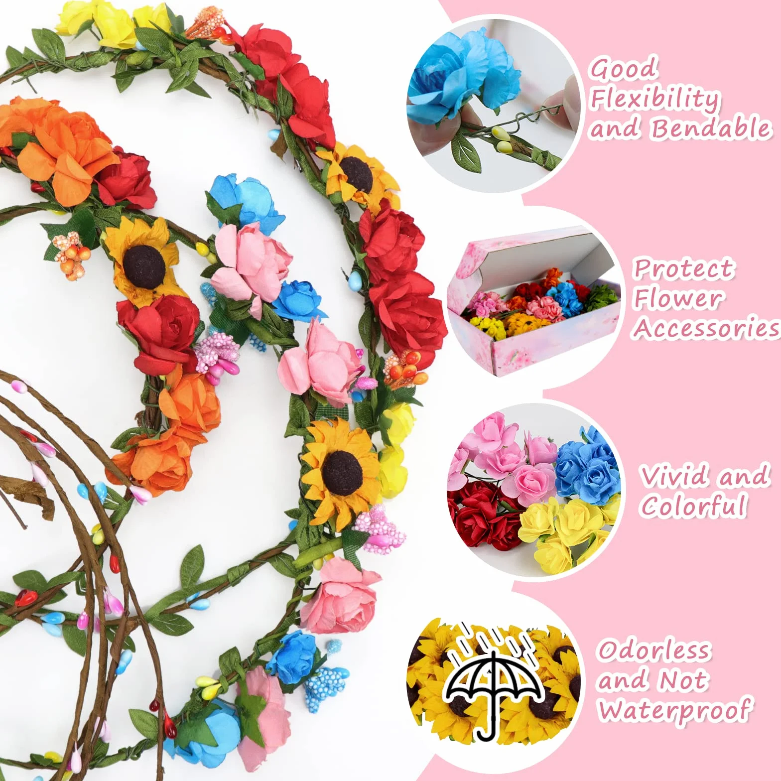 Meetory Couronne de fleurs adulte Kit bricolage bijoux cheveux fête anniversaire mariage