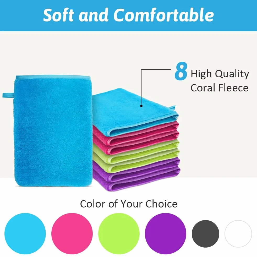 HOTUT Gants de Toilette en Microfibre, Lot de 8, Gants de Nettoyage du Visage Doux, Chiffon de Bain en Microfibre, 15 X 20cm