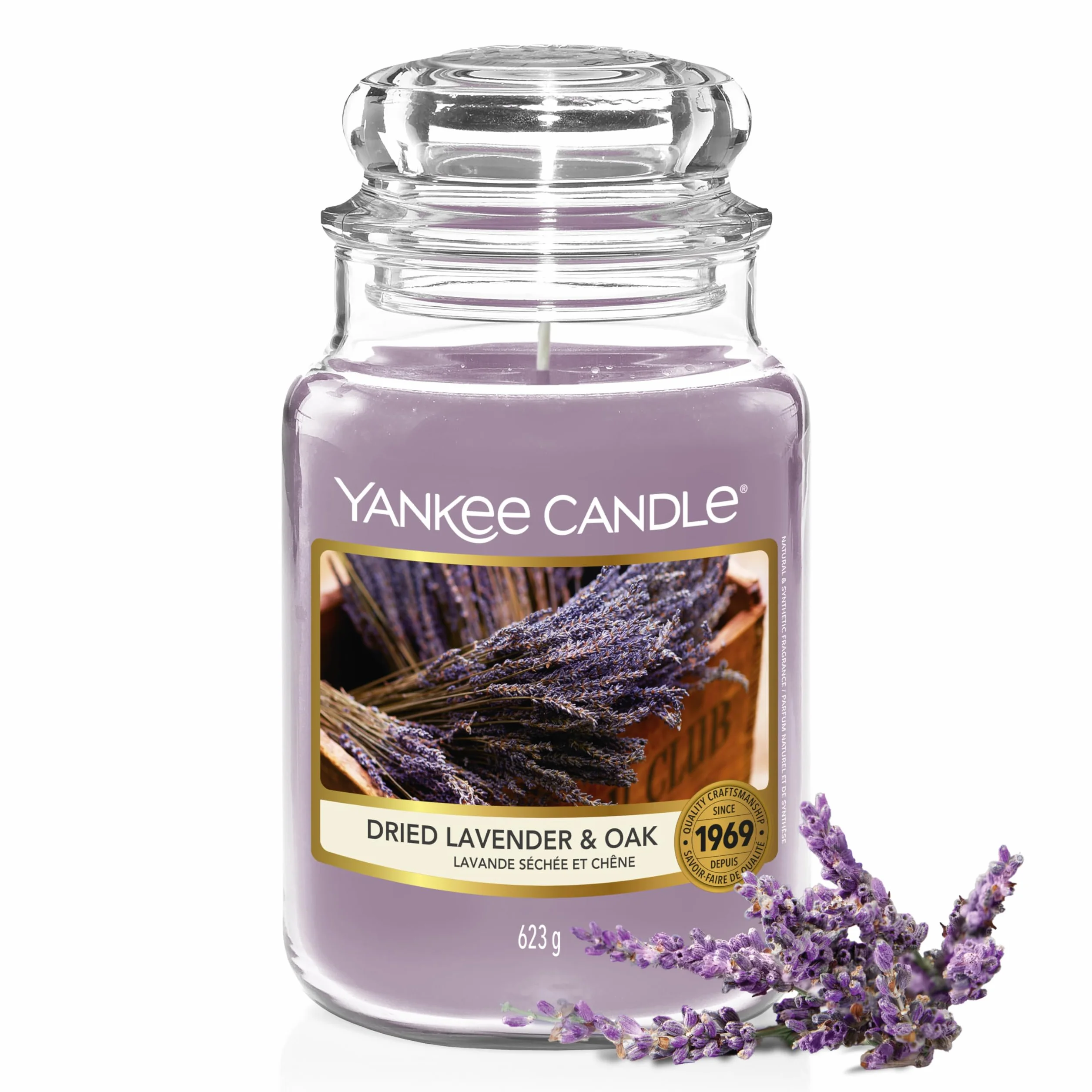 Yankee Candle Grande Bougie Parfumée Lavande Séchée et Chêne 150 Heures