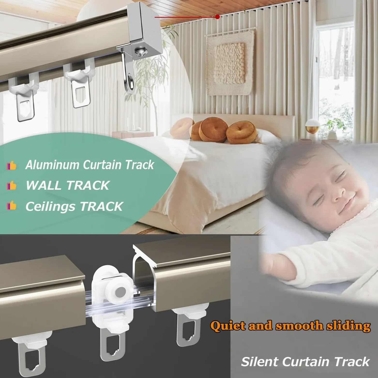 V3VOGUE Rail De Rideau De Plafond en Aluminium 0.5m/1m/3m/6m, Pas Facile À Rouiller, Système De Rail De Rideaux Coulissant Multi-usages pour Séparateur De Pièce Douche Salon Chambre